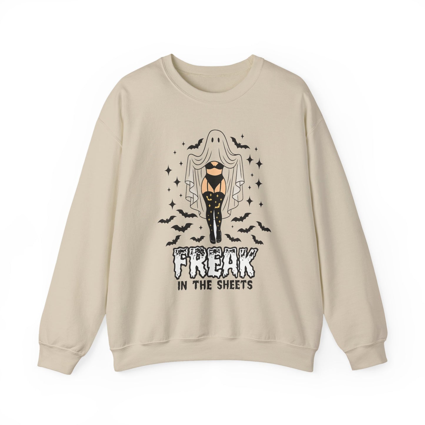 Freak in the Sheets Sweatshirt - Spooky Fun Crewneck for Halloween, Cozy Lounge Wear, Unisex Gift, Autumn Style, Casual Wardrobe Essential