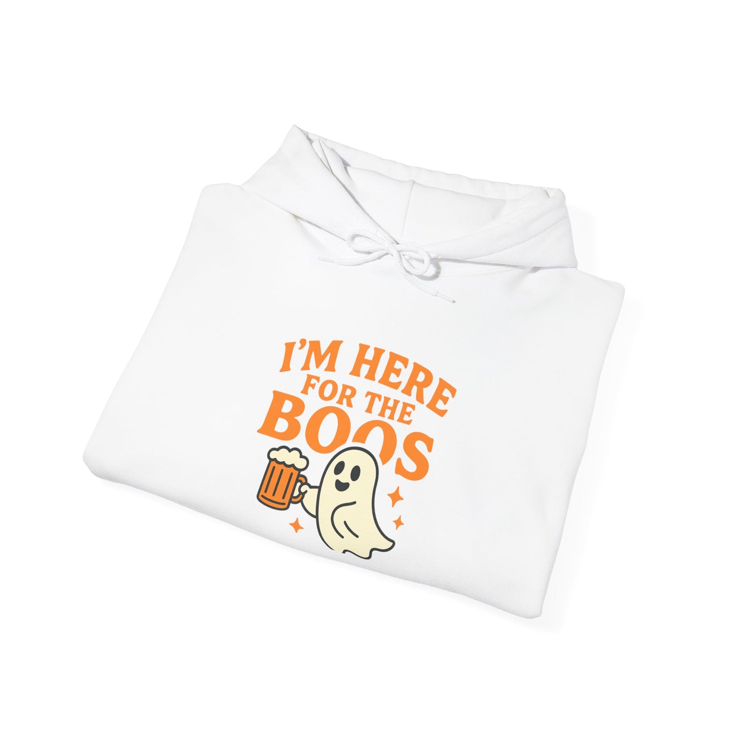 Halloween Party Hoodie, I'm Here for the Boos Hoodie, Unisex Halloween hoodie, Ghost Design Hooded Pullover, Spooky Season Apparel
