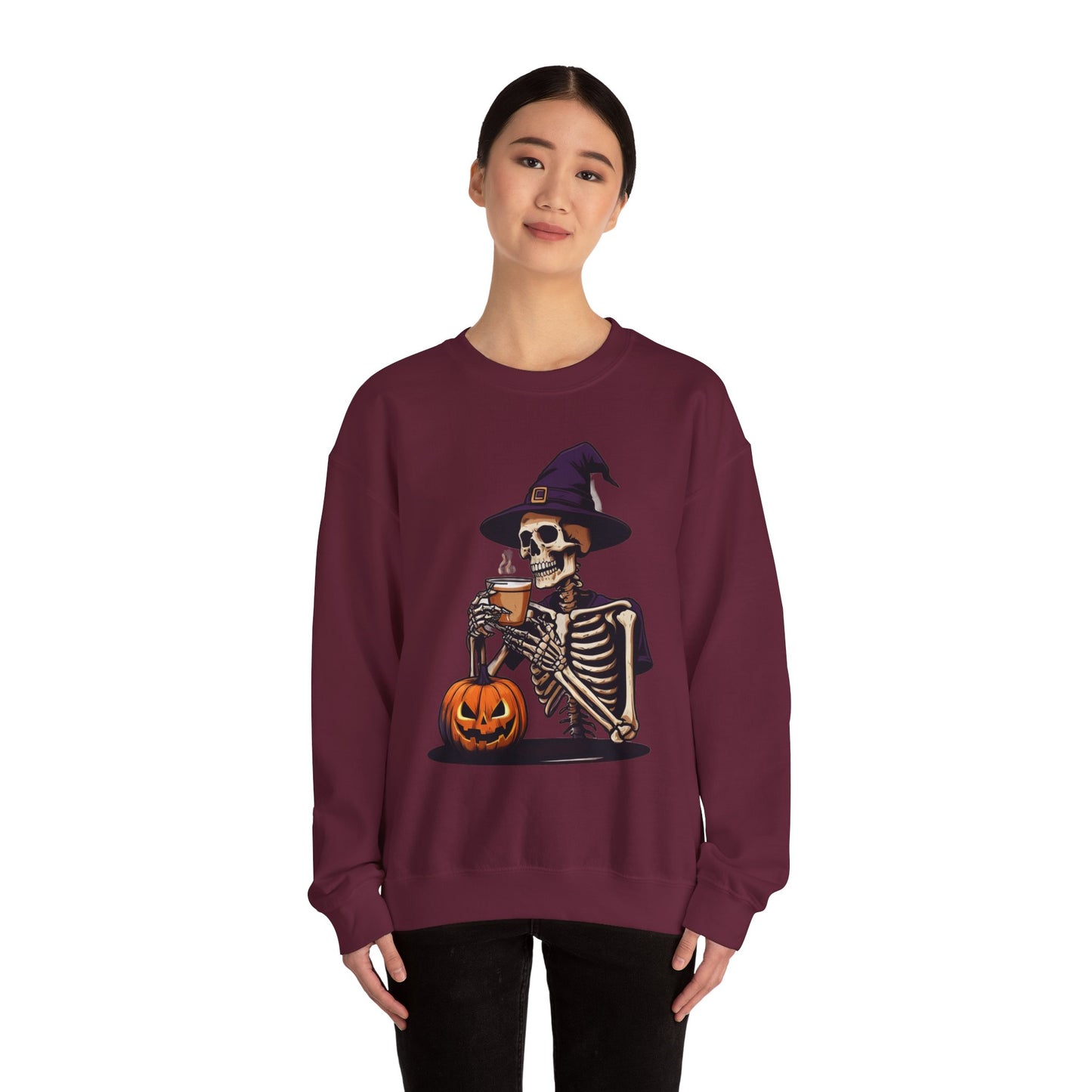 Spooky Skeleton Halloween Sweatshirt, Unisex Crewneck, Cozy Fall Fashion, Halloween Costume, Party Apparel, Ideal for Trick or Treat