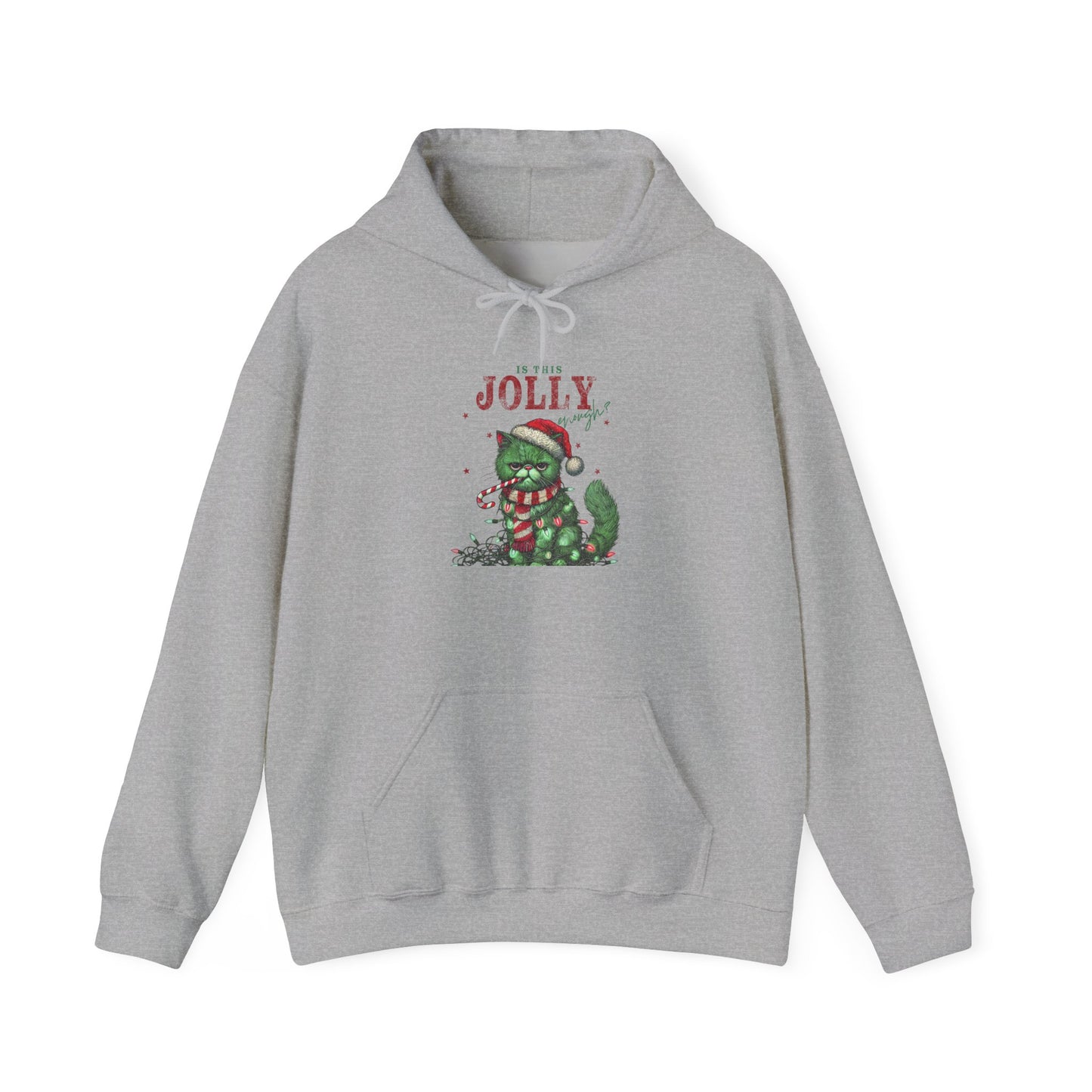 Festive Cat Hoodie, Cozy Holiday Hoodie, Jolly Grunge Pullover, Cute Cat Lover Gift, Merry Cat Hoodie