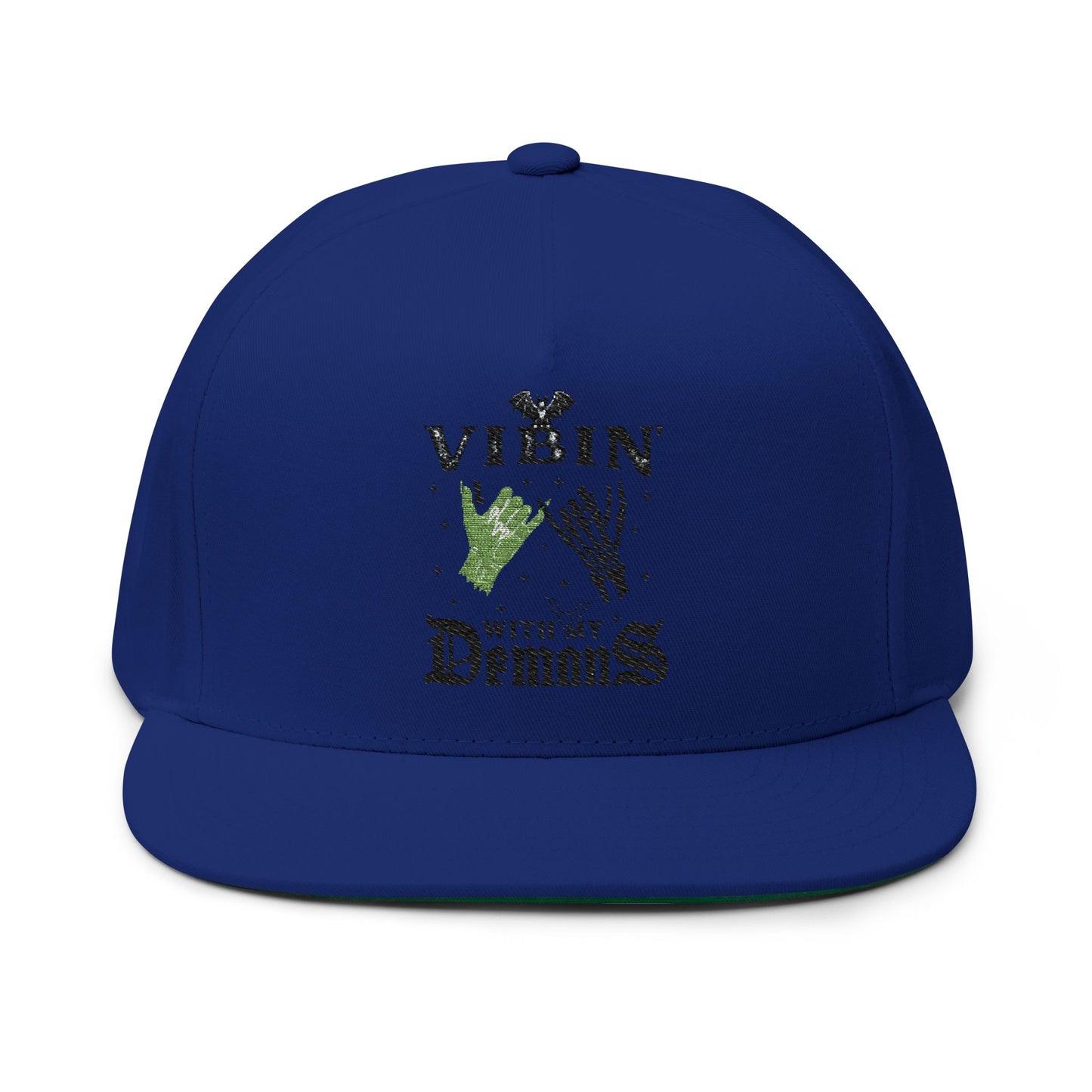 Vibin' with My Demons Flat Bill Cap, Cool Embroidered Hat, Gothic Aesthetic Accessory, Fashion Statement Hat, Great for Festivals, Gifts