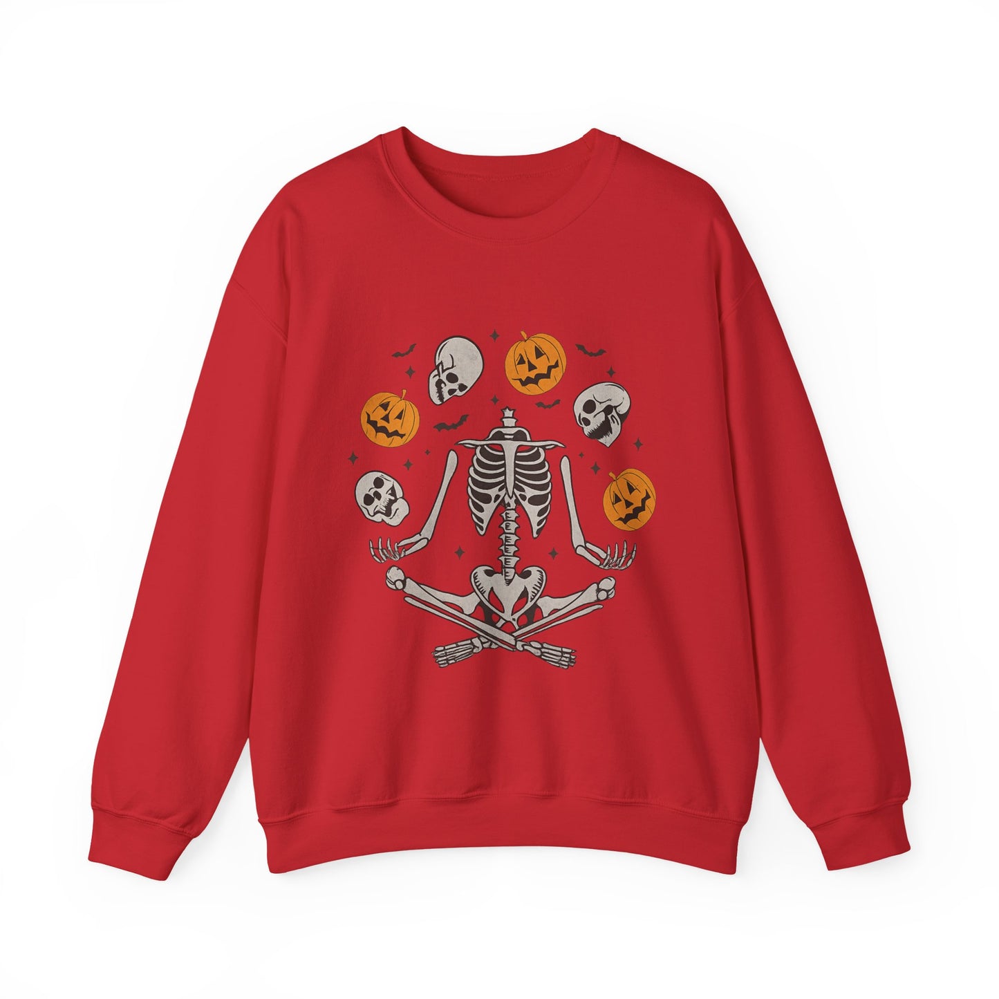 Halloween Skeleton Yoga Sweatshirt, Cute Autumn Apparel, Spooky Season Outfit, Unisex Cozy Crewneck, Gift for Halloween Lovers