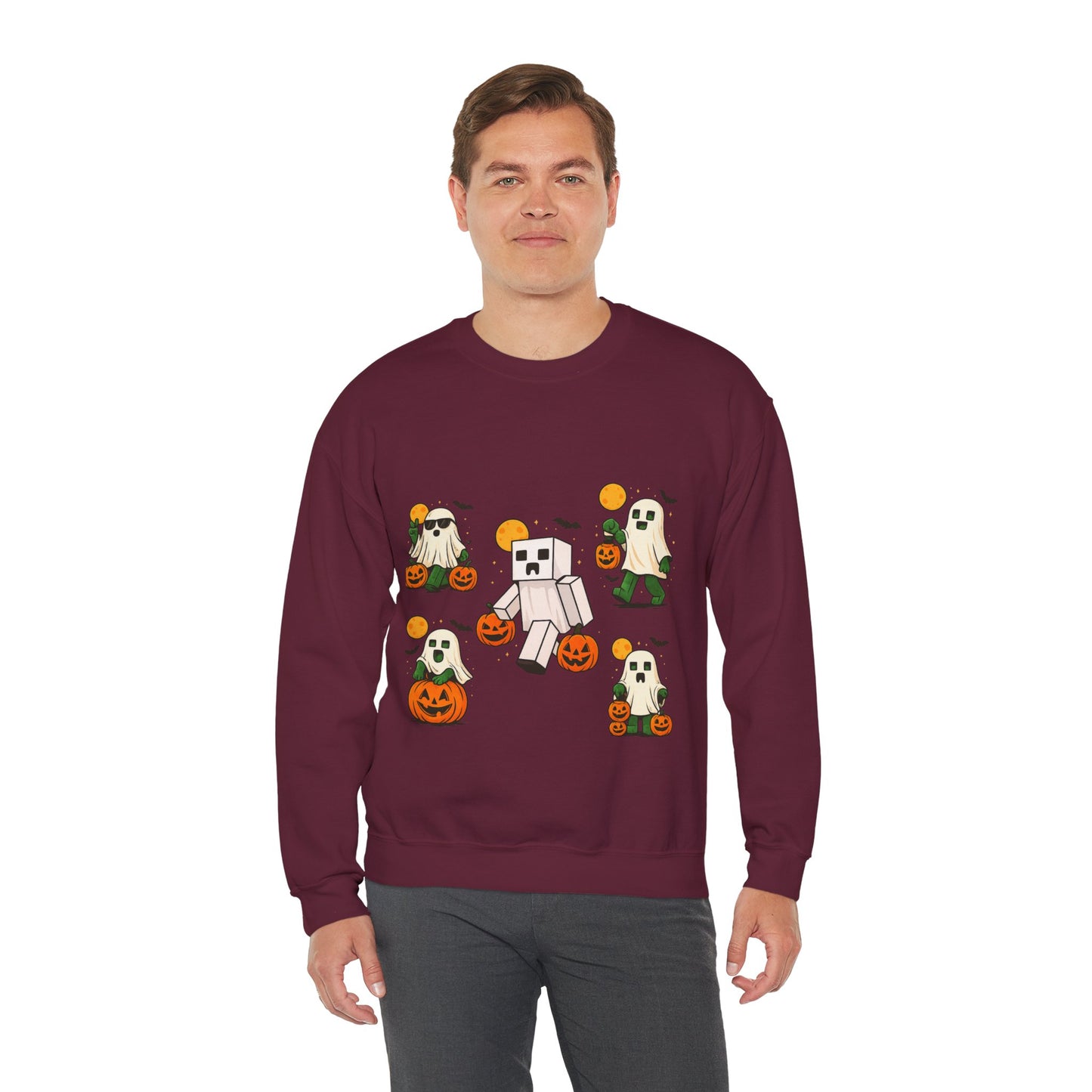 Halloween Ghost Cartoon Sweatshirt, Unisex Crewneck, Cozy Autumn Wear, Halloween Gifts, Spooky Season Apparel, Cute Sweatshirt