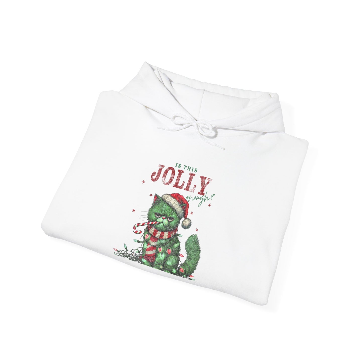 Festive Cat Hoodie, Cozy Holiday Hoodie, Jolly Grunge Pullover, Cute Cat Lover Gift, Merry Cat Hoodie