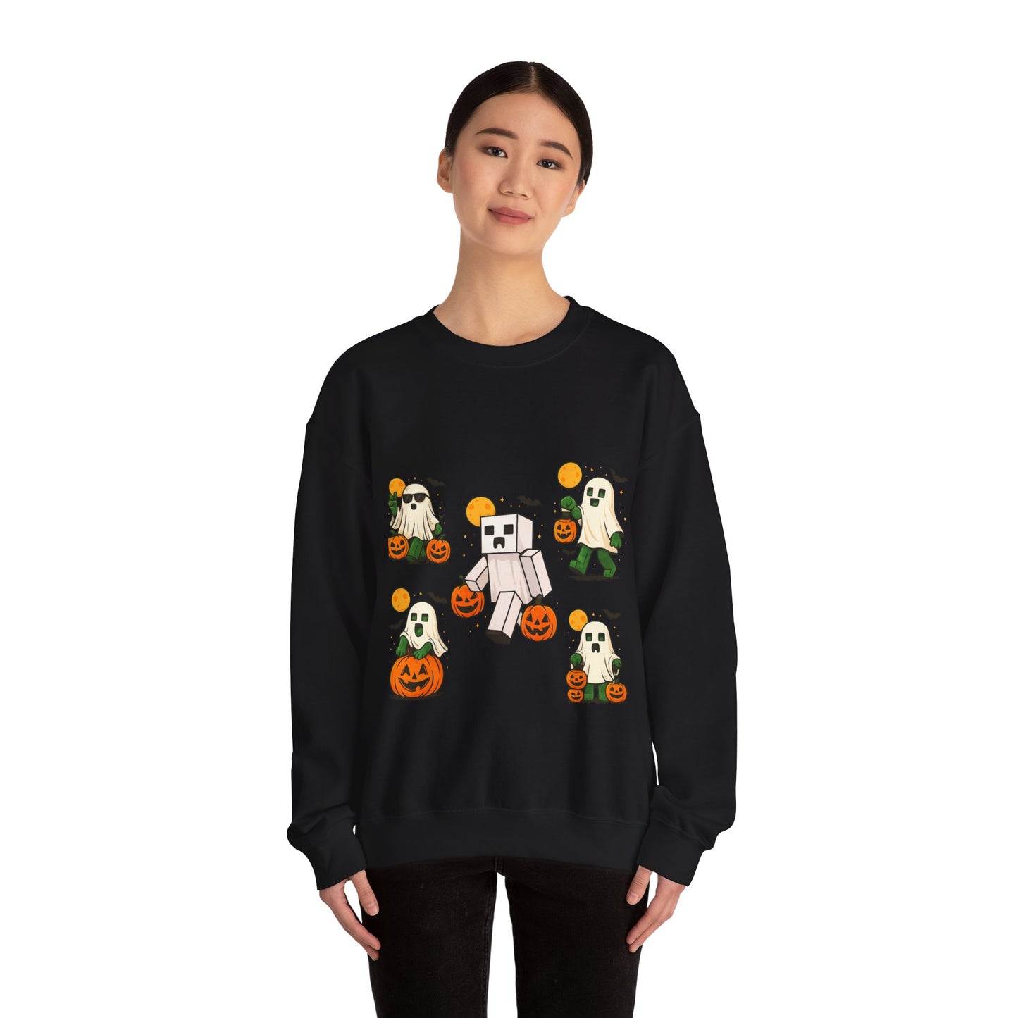 Halloween Ghost Cartoon Sweatshirt, Unisex Crewneck, Cozy Autumn Wear, Halloween Gifts, Spooky Season Apparel, Cute Sweatshirt