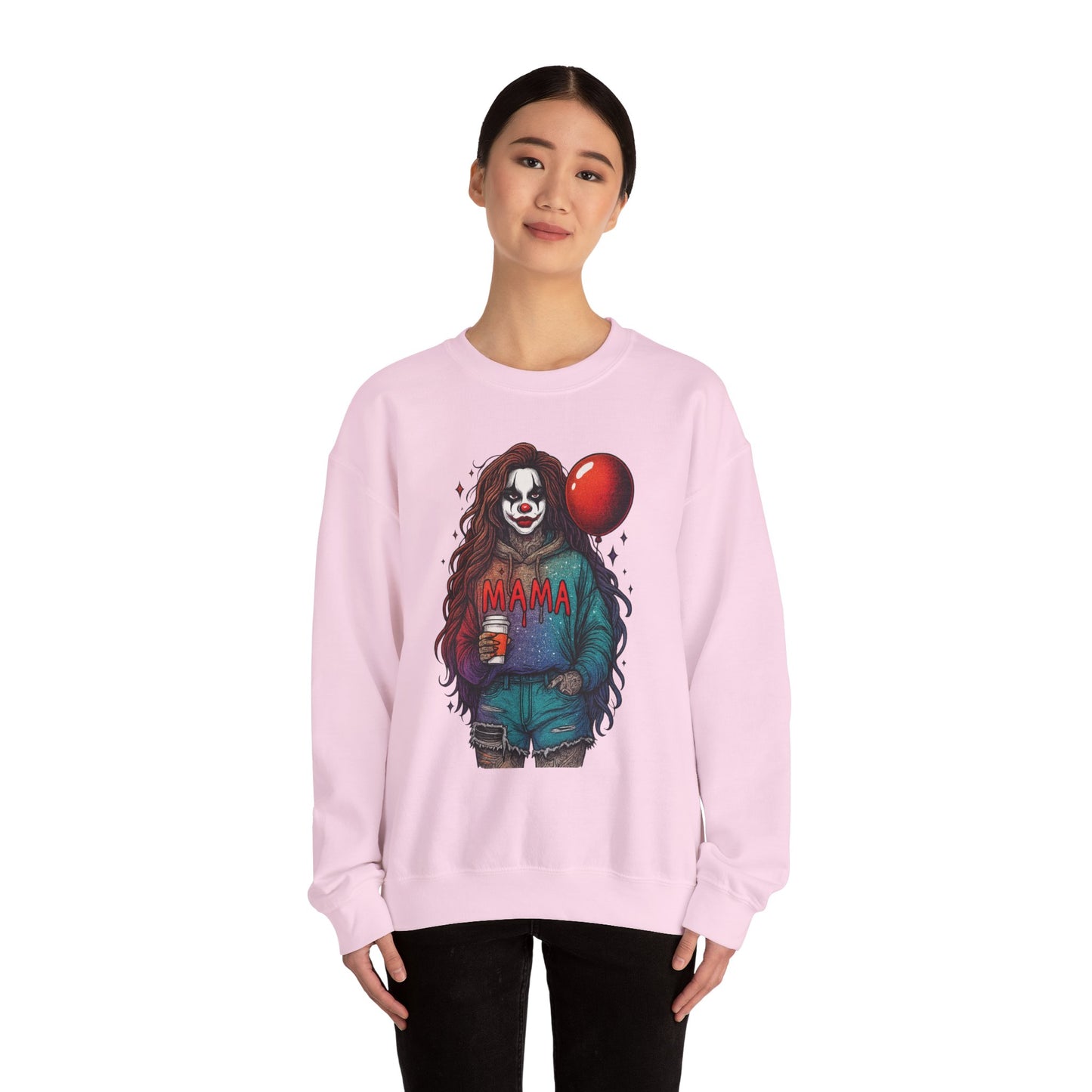 Clown-themed Crewneck Sweatshirt for Moms, Cozy Gift for Mother's Day, Halloween Apparel, Trendy Casual Wear, Unique Graphic Top