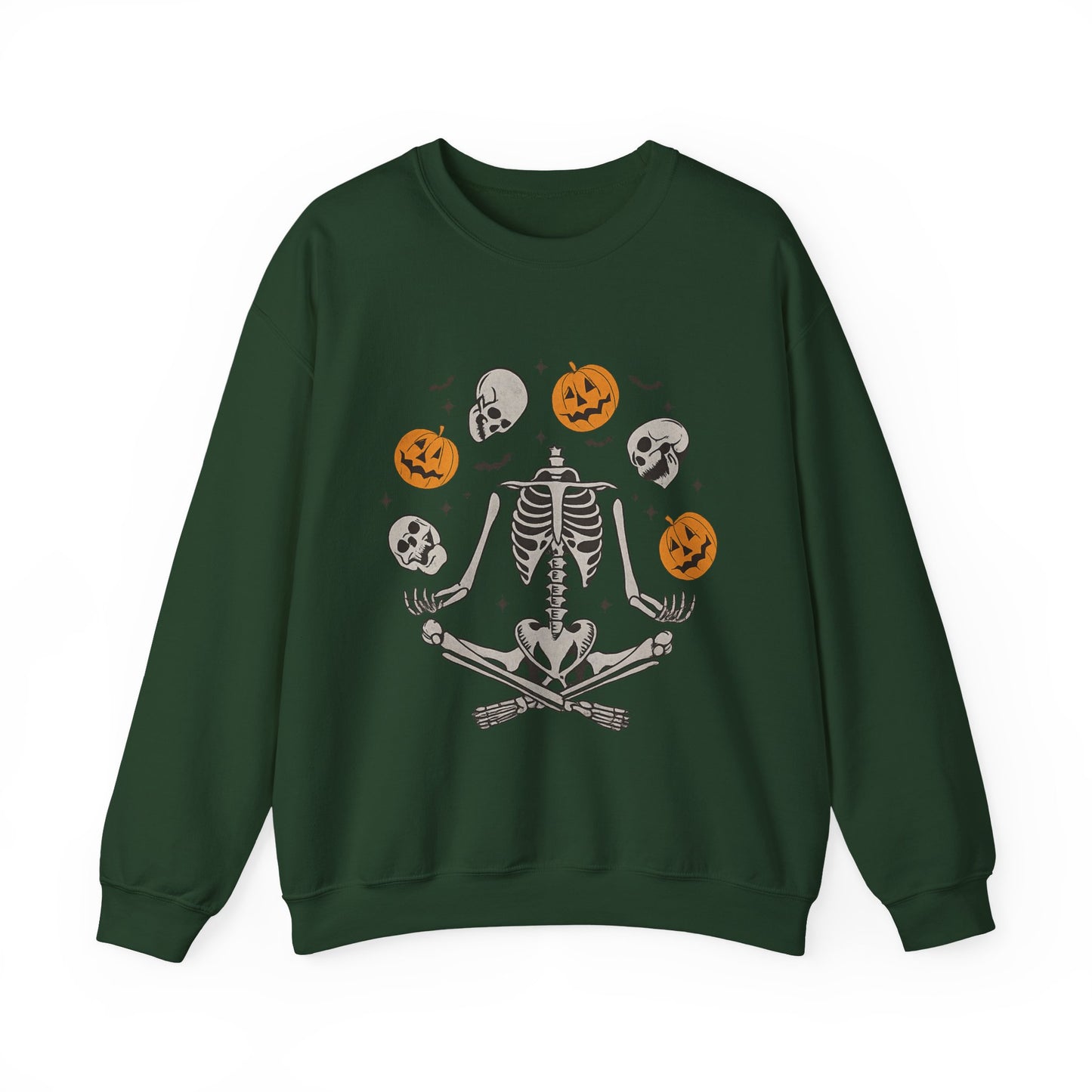 Halloween Skeleton Yoga Sweatshirt, Cute Autumn Apparel, Spooky Season Outfit, Unisex Cozy Crewneck, Gift for Halloween Lovers