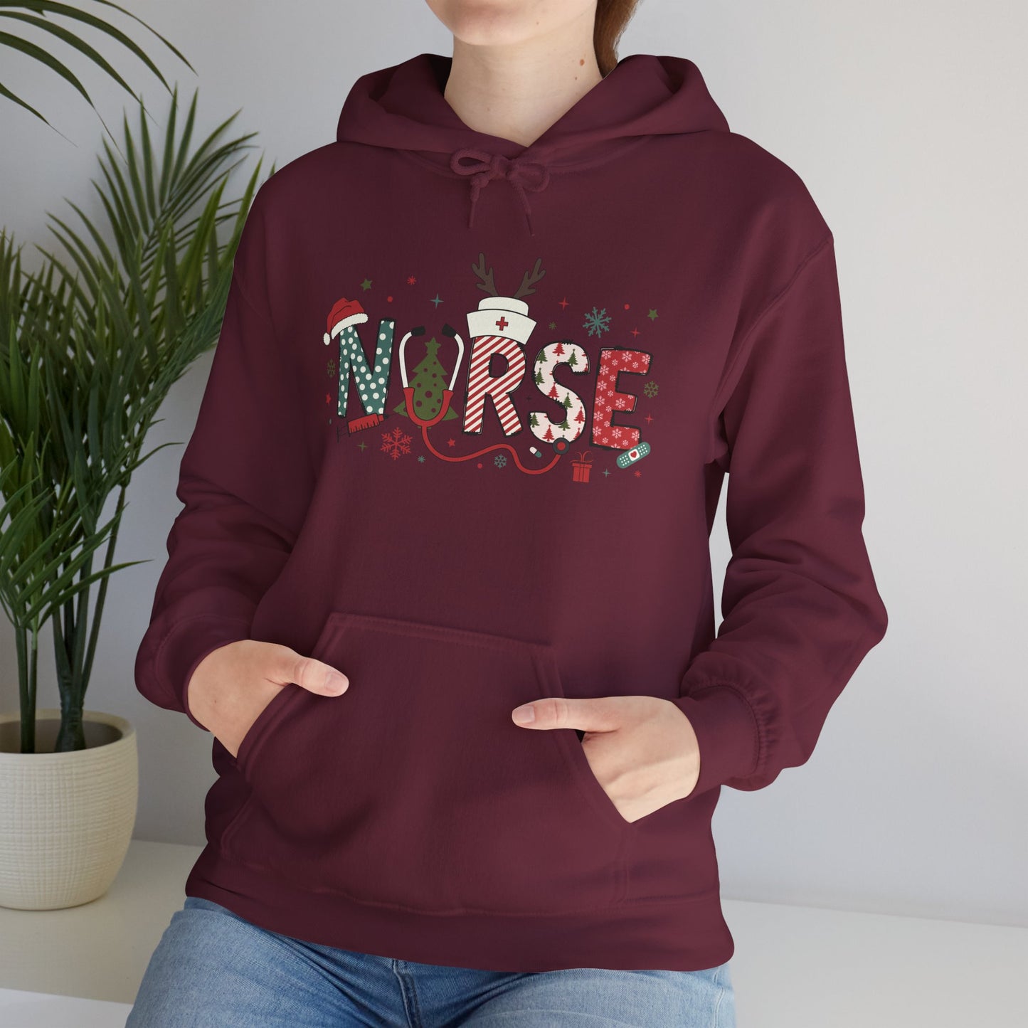 Festive Nurse Hooded Sweatshirt, Merry Christmas Sweatshirt, Holiday Gift for Nurses, Cozy Winter Hoodie, Nurse Appreciation Gift
