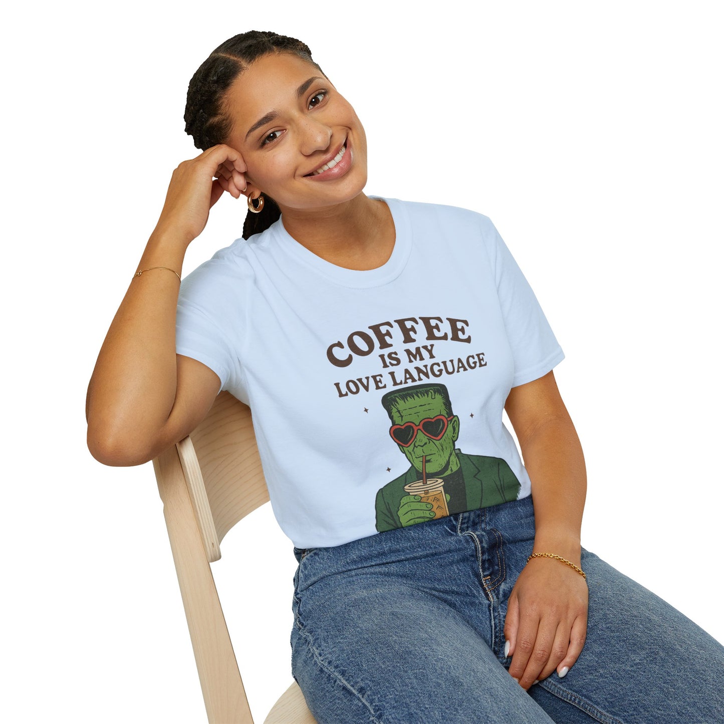 Frankenstein Coffee Lover T-Shirt, Funny Gift for Coffee Lovers, Unisex Tee, Perfect for Halloween, Casual Wear, Gift for Him/Her