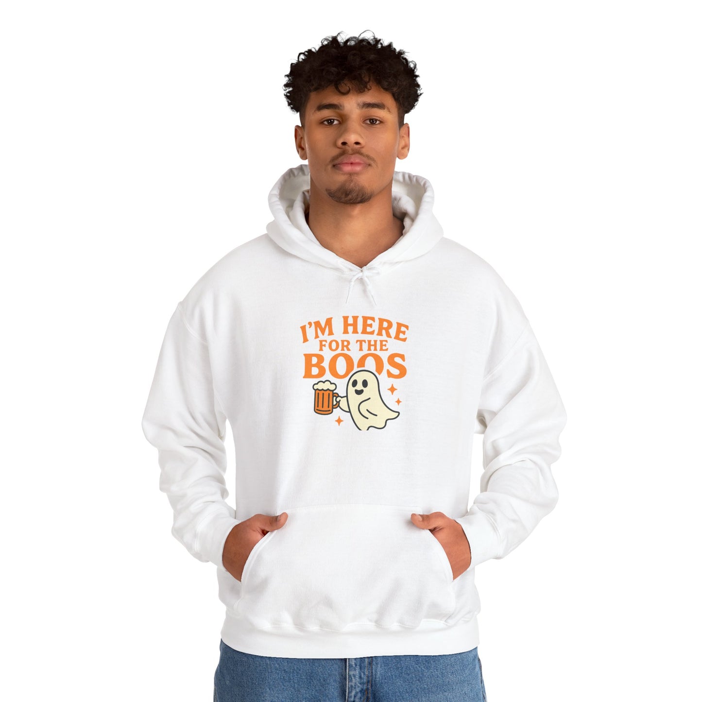 Halloween Party Hoodie, I'm Here for the Boos Hoodie, Unisex Halloween hoodie, Ghost Design Hooded Pullover, Spooky Season Apparel