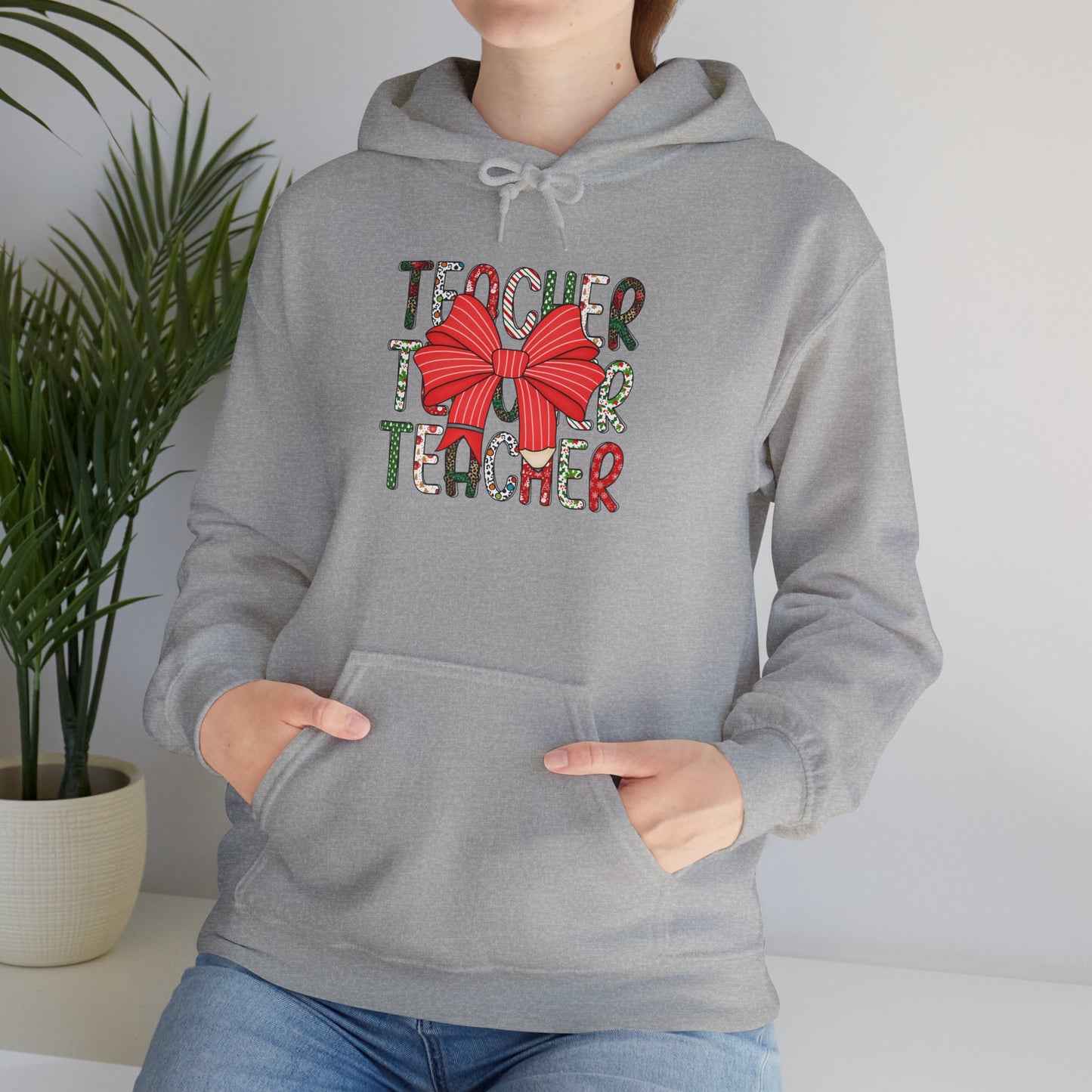 Festive Teacher Hooded Hoodie, Holiday Gift for Educators, Christmas Hoodie, Cozy Outfit, Teacher Appreciation