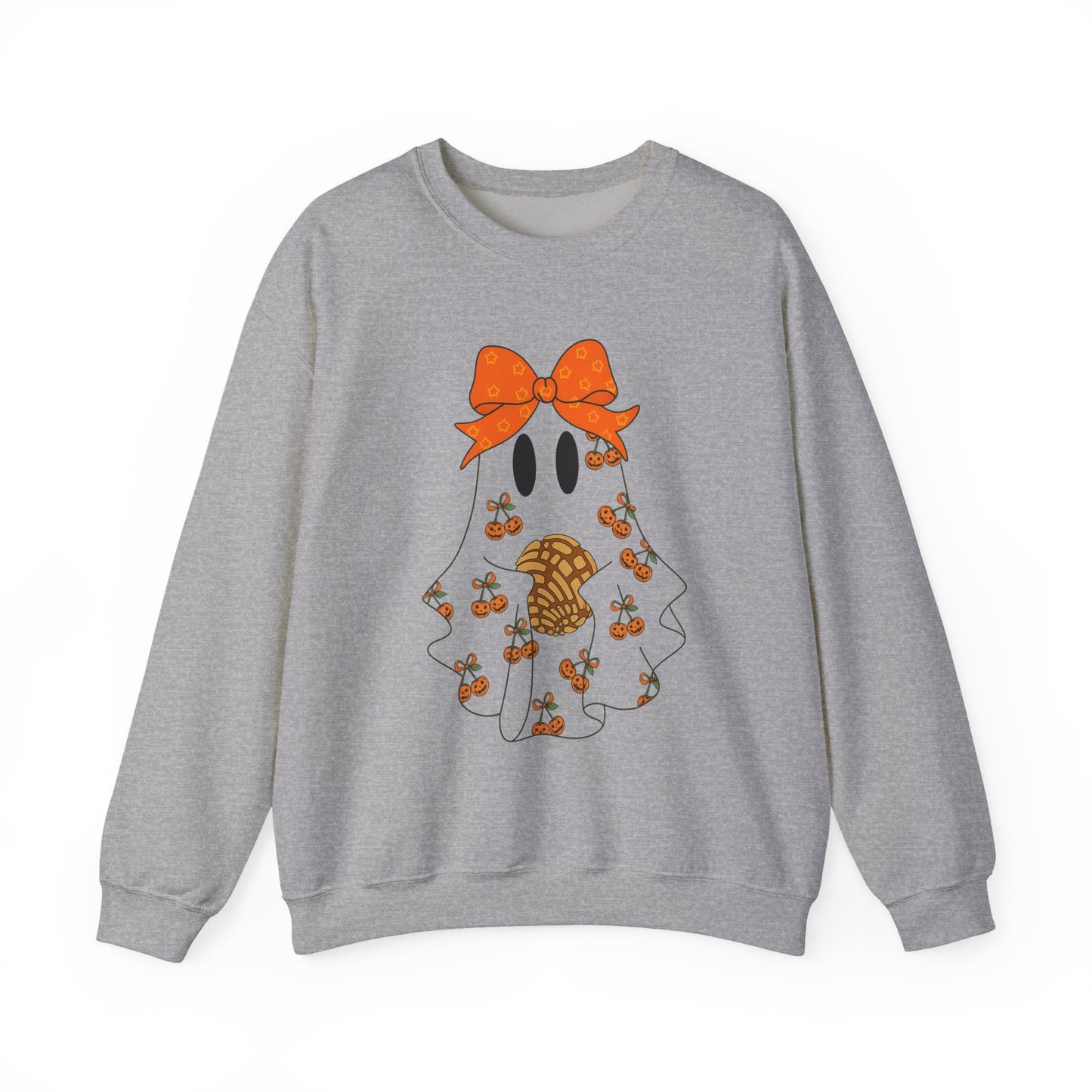 Cute Ghost with Bow Sweatshirt, Halloween Gift, Cozy Crewneck, Unisex Pullover, Fall Fashion, Seasonal Apparel