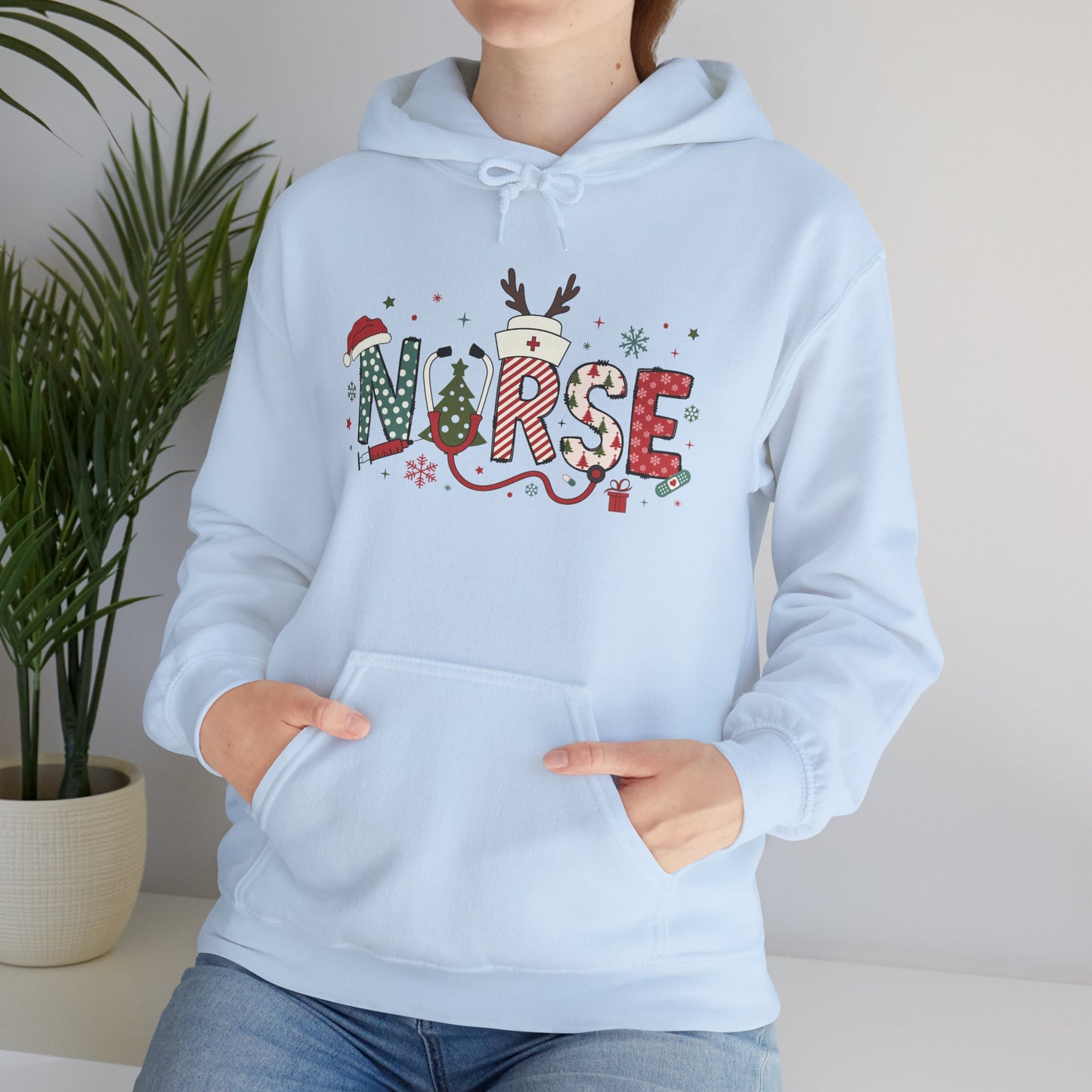 Festive Nurse Hooded Sweatshirt, Merry Christmas Sweatshirt, Holiday Gift for Nurses, Cozy Winter Hoodie, Nurse Appreciation Gift