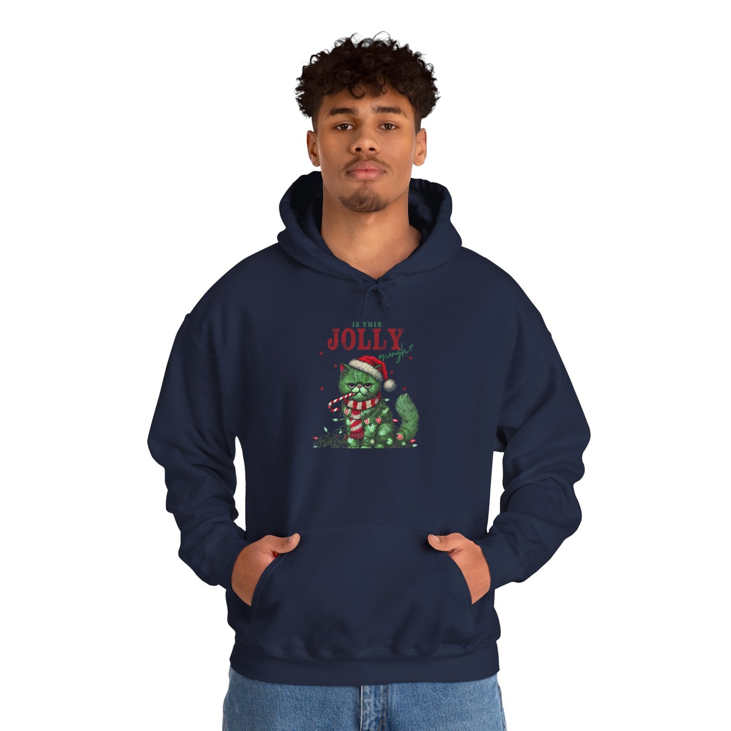Festive Cat Hoodie, Cozy Holiday Hoodie, Jolly Grunge Pullover, Cute Cat Lover Gift, Merry Cat Hoodie