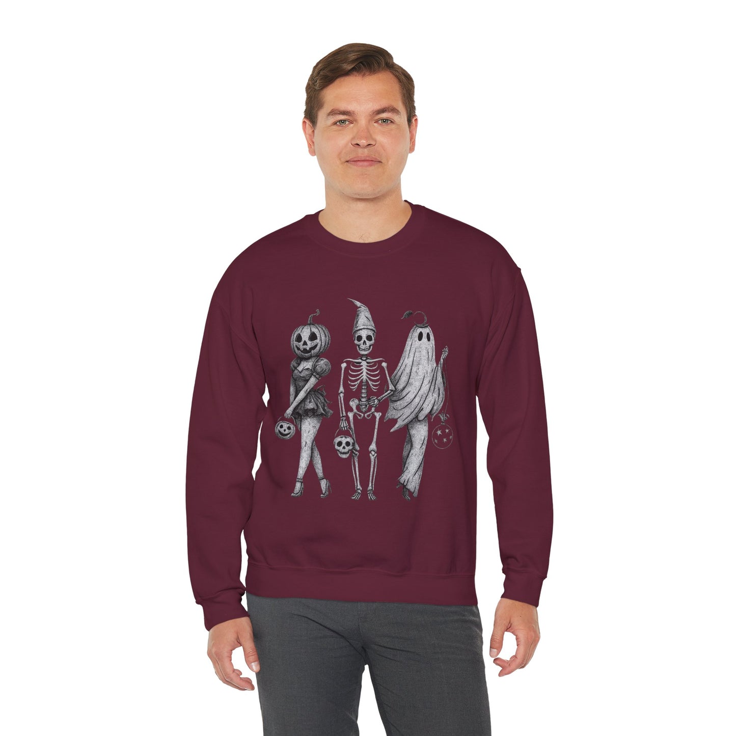 Halloween Sweatshirt with Ghosts and Ghouls Design