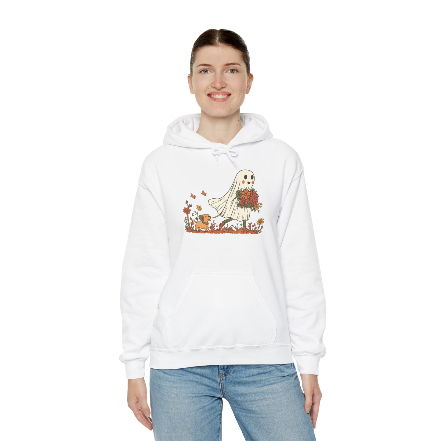 Ghostly Blooms Hoodie - Cozy Fall Fashion, Halloween Spirit, Gift for Friends, Trendy Hoodie, Autumn Style