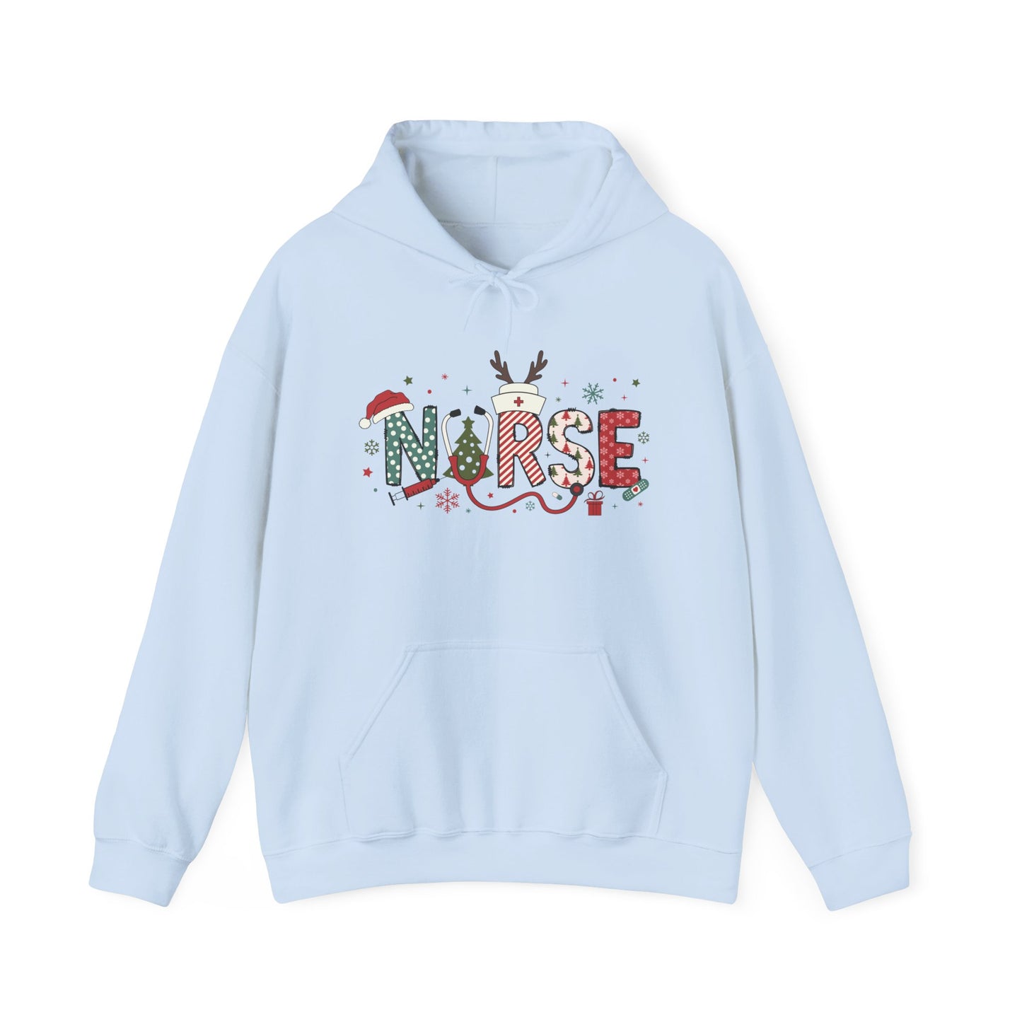 Festive Nurse Hooded Sweatshirt, Merry Christmas Sweatshirt, Holiday Gift for Nurses, Cozy Winter Hoodie, Nurse Appreciation Gift
