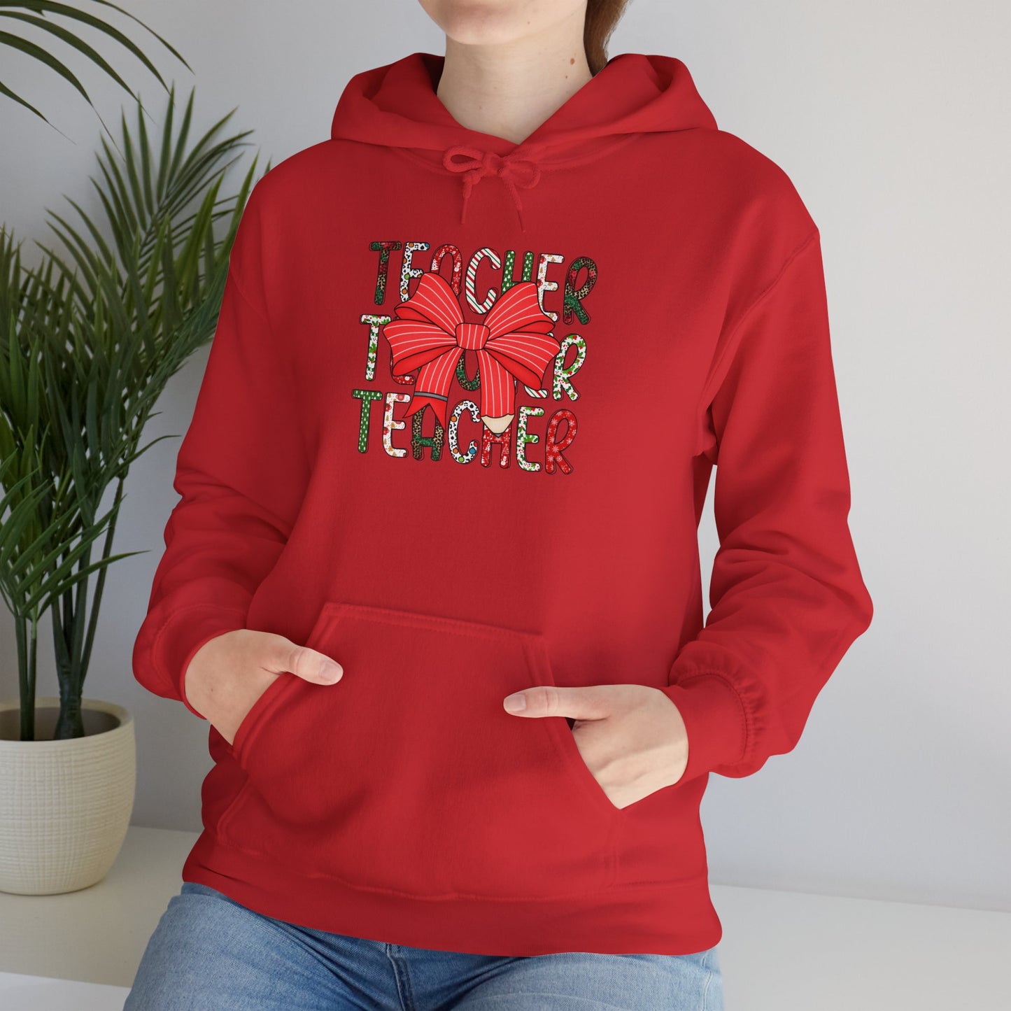Festive Teacher Hooded Hoodie, Holiday Gift for Educators, Christmas Hoodie, Cozy Outfit, Teacher Appreciation