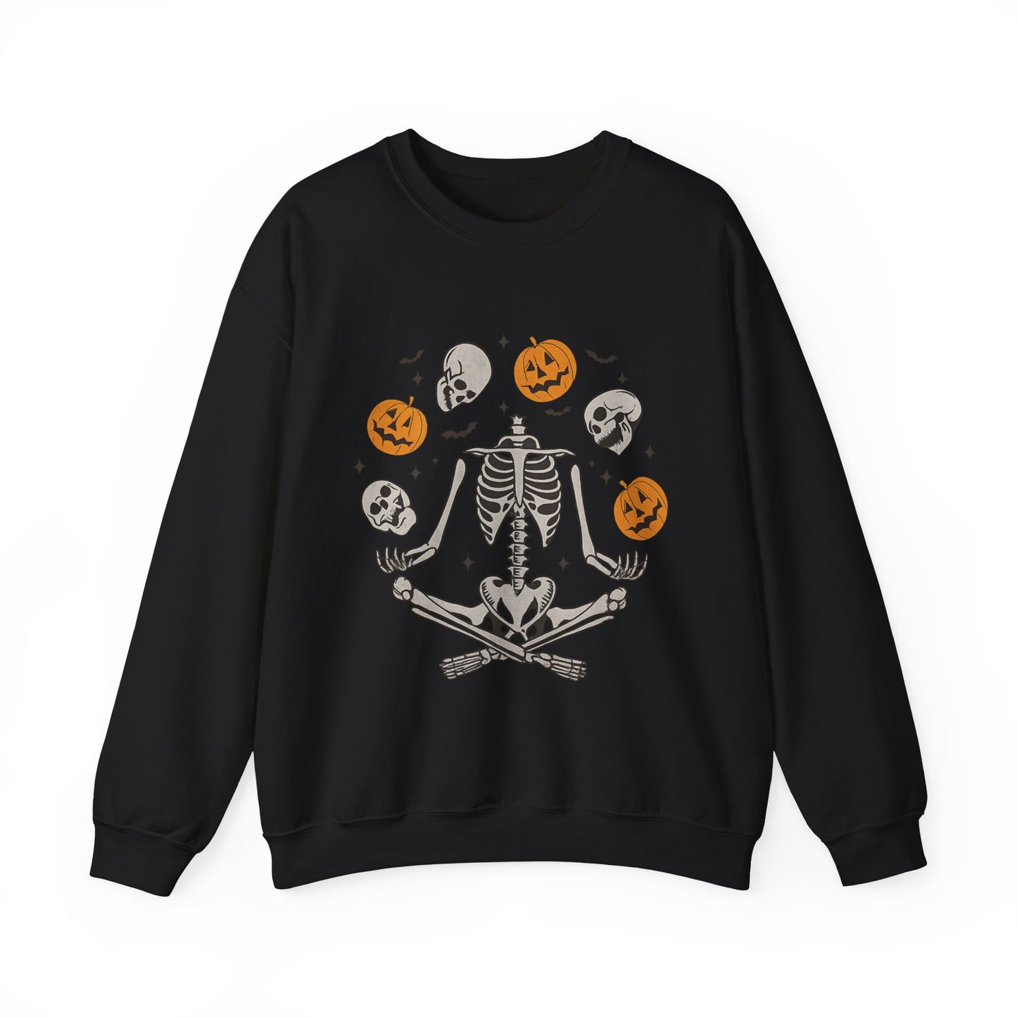 Halloween Skeleton Yoga Sweatshirt, Cute Autumn Apparel, Spooky Season Outfit, Unisex Cozy Crewneck, Gift for Halloween Lovers