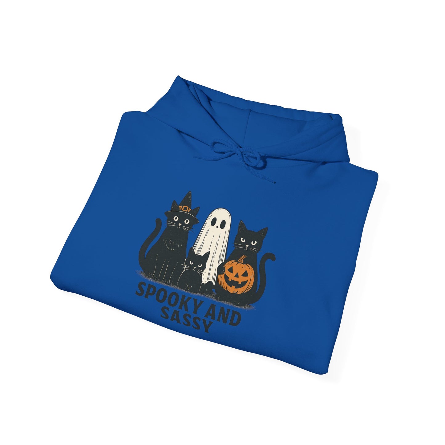 Spooky and Sassy Hoodie, Halloween Hoodie, Unisex Fall Apparel, Cozy Cat Ghost Wear, Perfect for Fall Festivities
