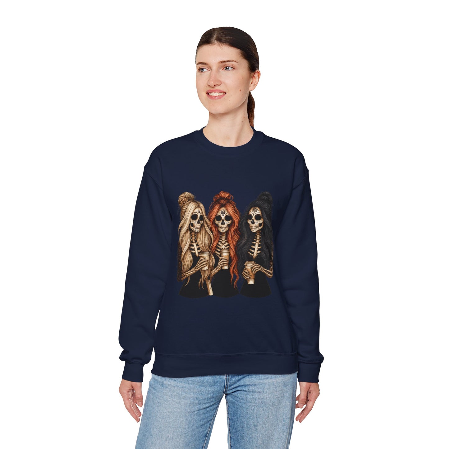 Halloween Skeleton Crewneck Sweatshirt, Cozy Unisex Sweatshirt, Trendy Halloween Apparel, Gift for Halloween Lovers, Spooky Season Outfit