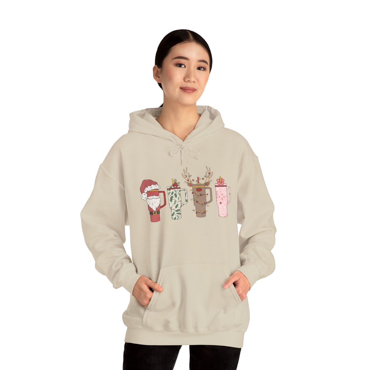 Festive Hot Beverage Hoodie, Holiday Sweatshirt, Unisex Cozy Pullover, Christmas Gift, Winter Apparel, Mug Design Hoodie
