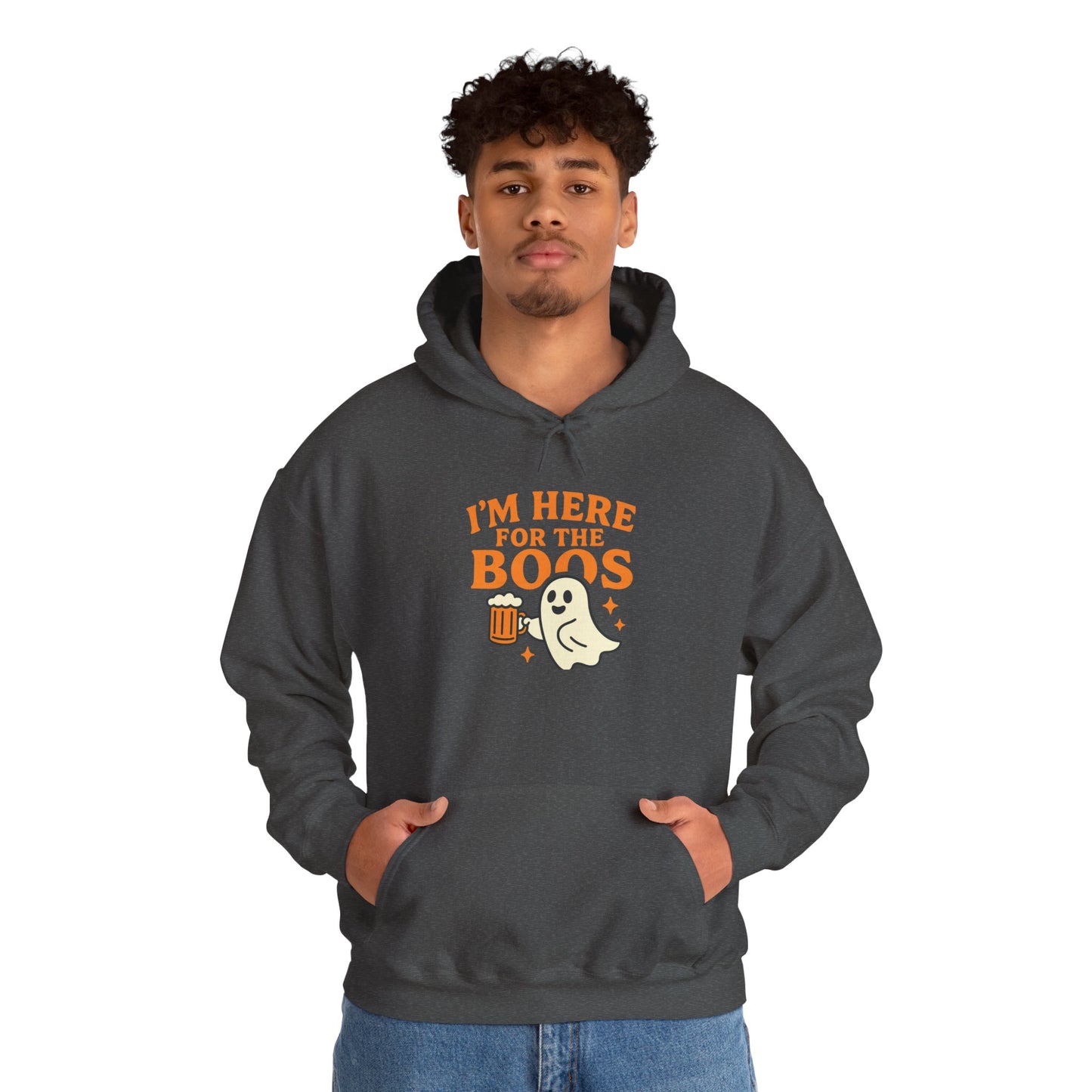Halloween Party Hoodie, I'm Here for the Boos Hoodie, Unisex Halloween hoodie, Ghost Design Hooded Pullover, Spooky Season Apparel