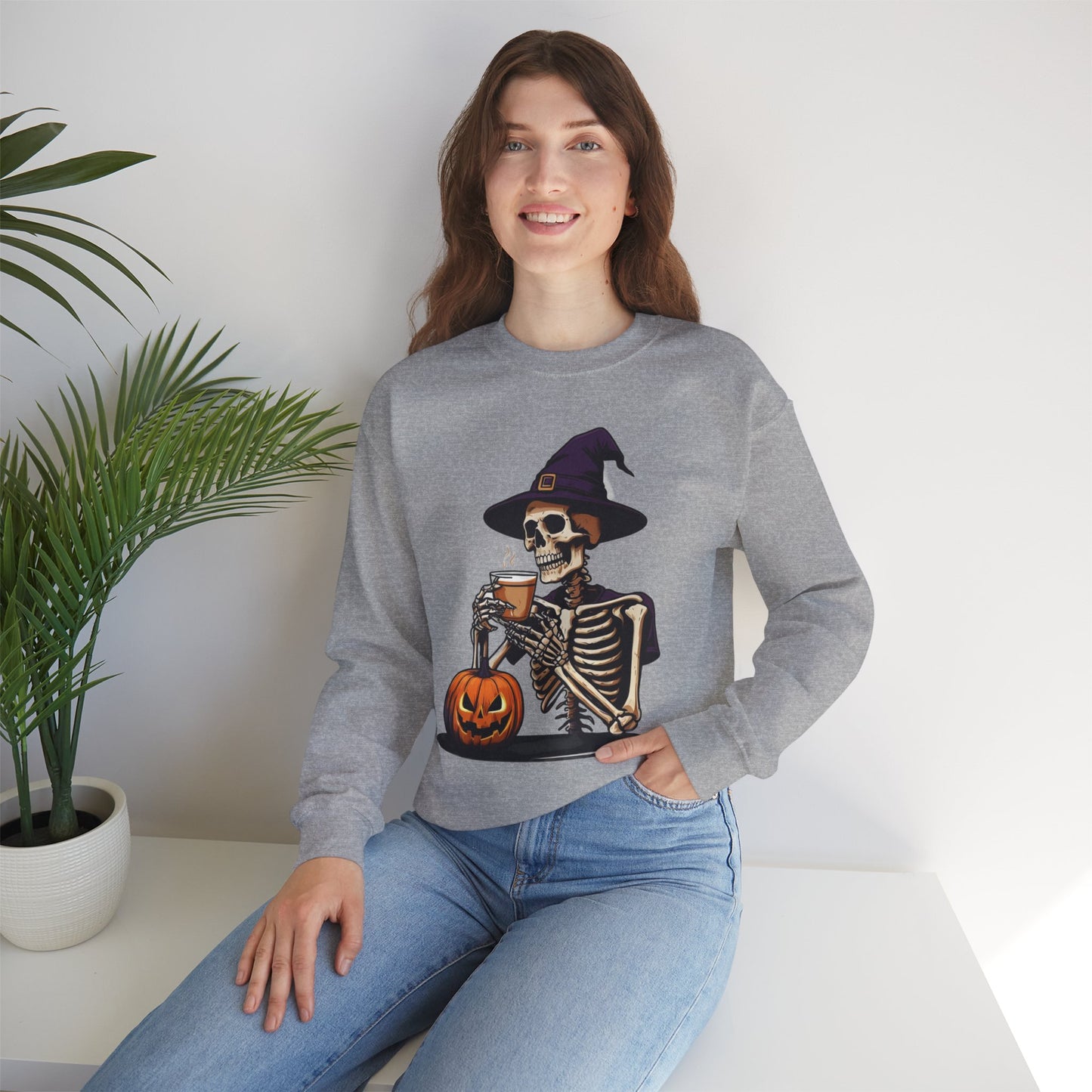 Spooky Skeleton Halloween Sweatshirt, Unisex Crewneck, Cozy Fall Fashion, Halloween Costume, Party Apparel, Ideal for Trick or Treat