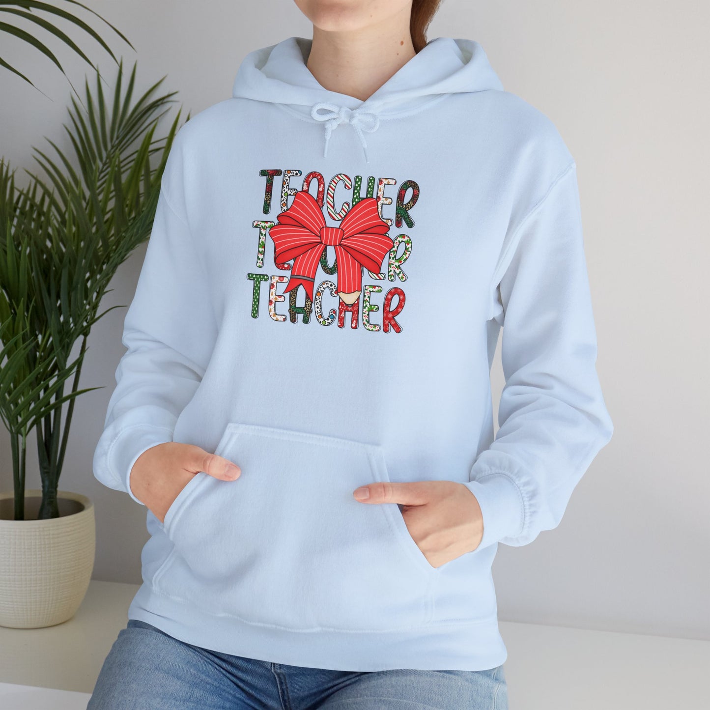 Festive Teacher Hooded Hoodie, Holiday Gift for Educators, Christmas Hoodie, Cozy Outfit, Teacher Appreciation