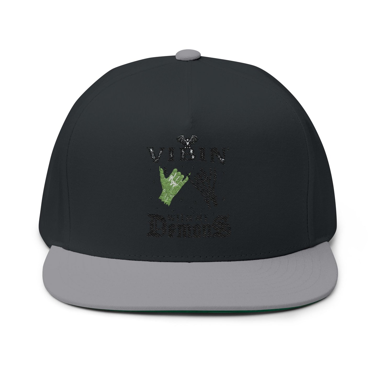 Vibin' with My Demons Flat Bill Cap, Cool Embroidered Hat, Gothic Aesthetic Accessory, Fashion Statement Hat, Great for Festivals, Gifts