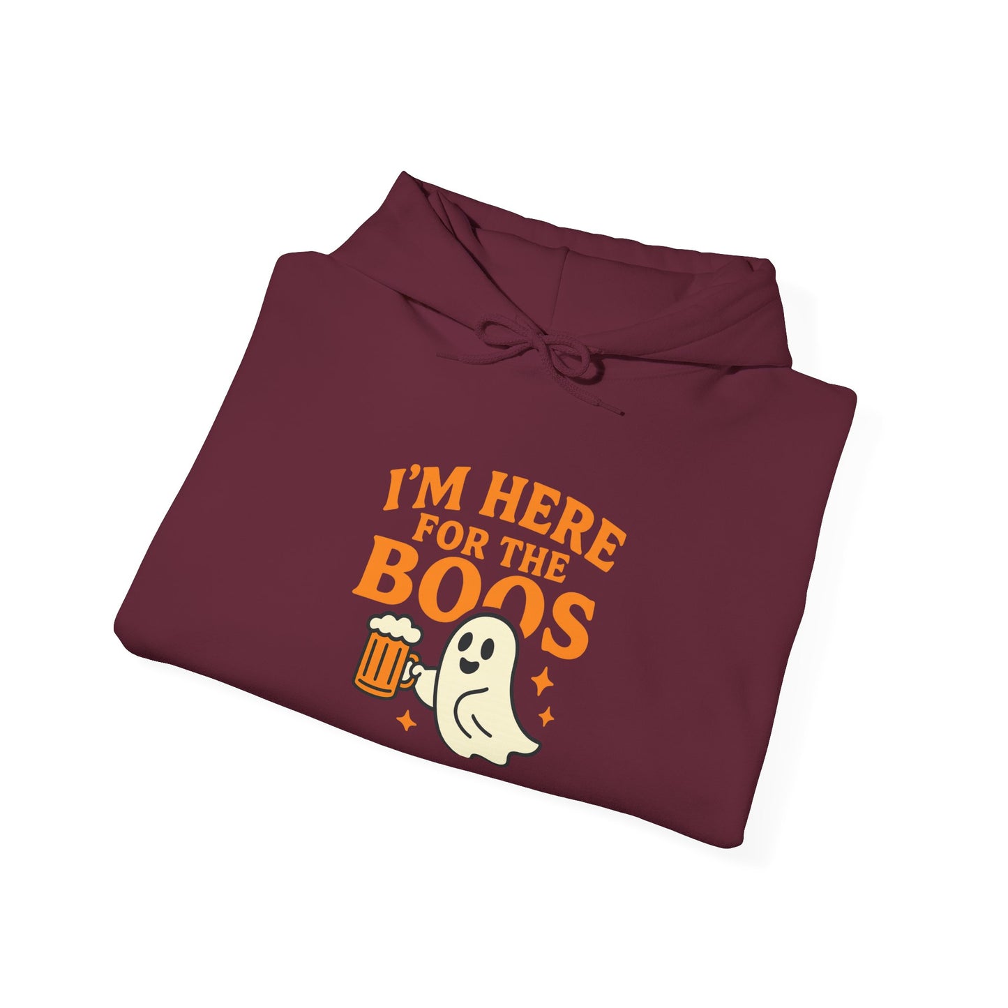 Halloween Party Hoodie, I'm Here for the Boos Hoodie, Unisex Halloween hoodie, Ghost Design Hooded Pullover, Spooky Season Apparel