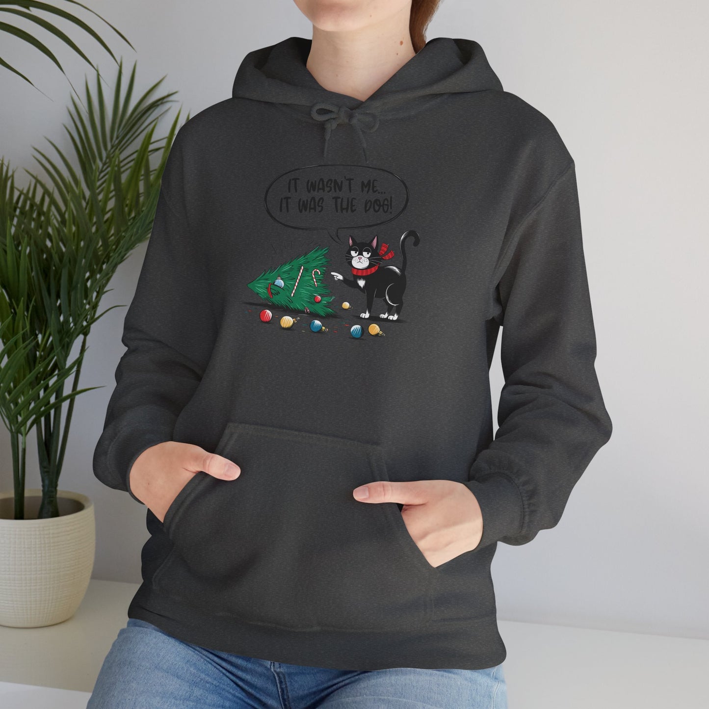 Funny Christmas Hoodie, Holiday Hooded Hoodie Cat Lover Gift, Winter Loungewear, Cozy Hoodie with Christmas Design
