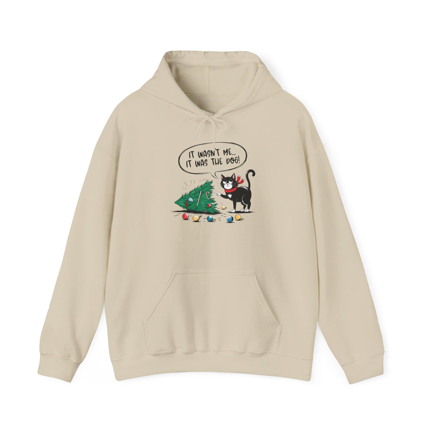 Funny Christmas Hoodie, Holiday Hooded Hoodie Cat Lover Gift, Winter Loungewear, Cozy Hoodie with Christmas Design
