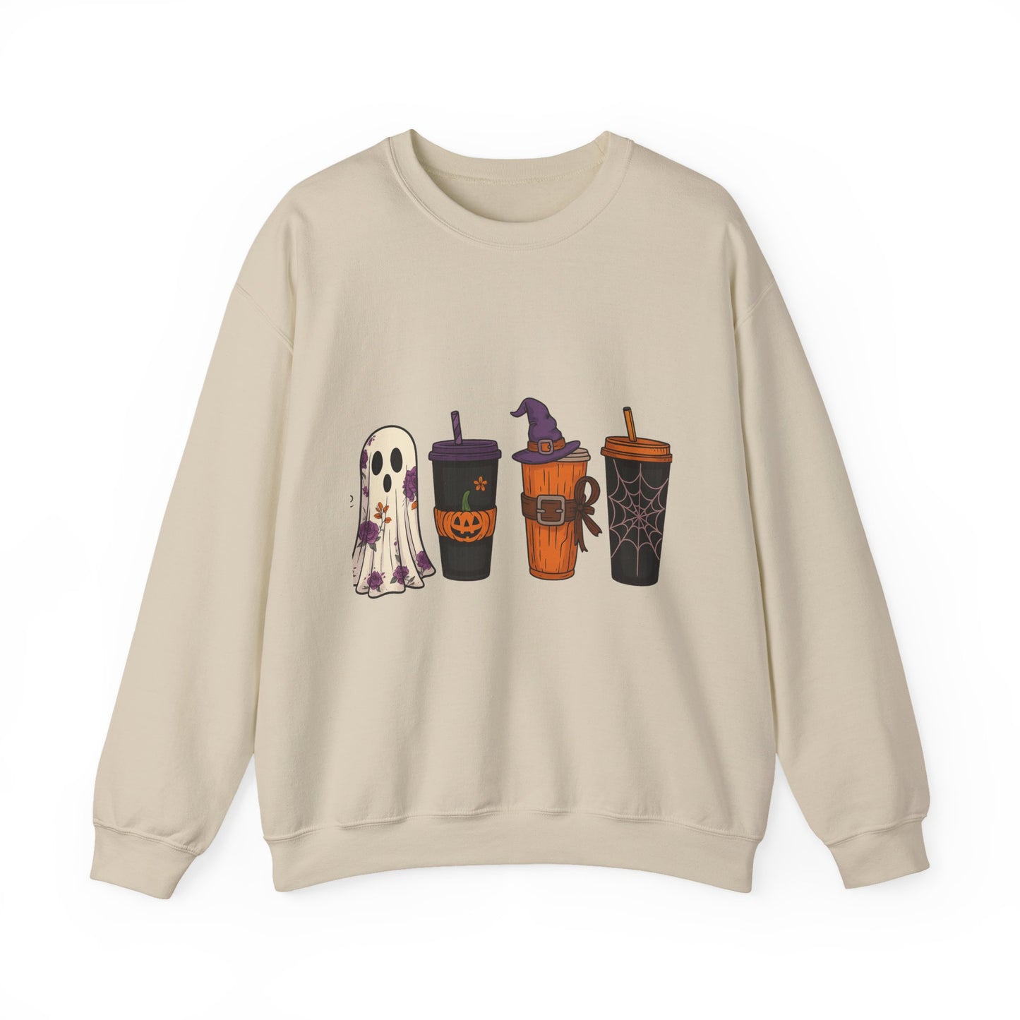 Halloween Ghost & Drink Crewneck Sweatshirt, Cozy Sweatshirt, Fall Fashion, Halloween Gift, Unisex Pullover, Spooky Season Apparel