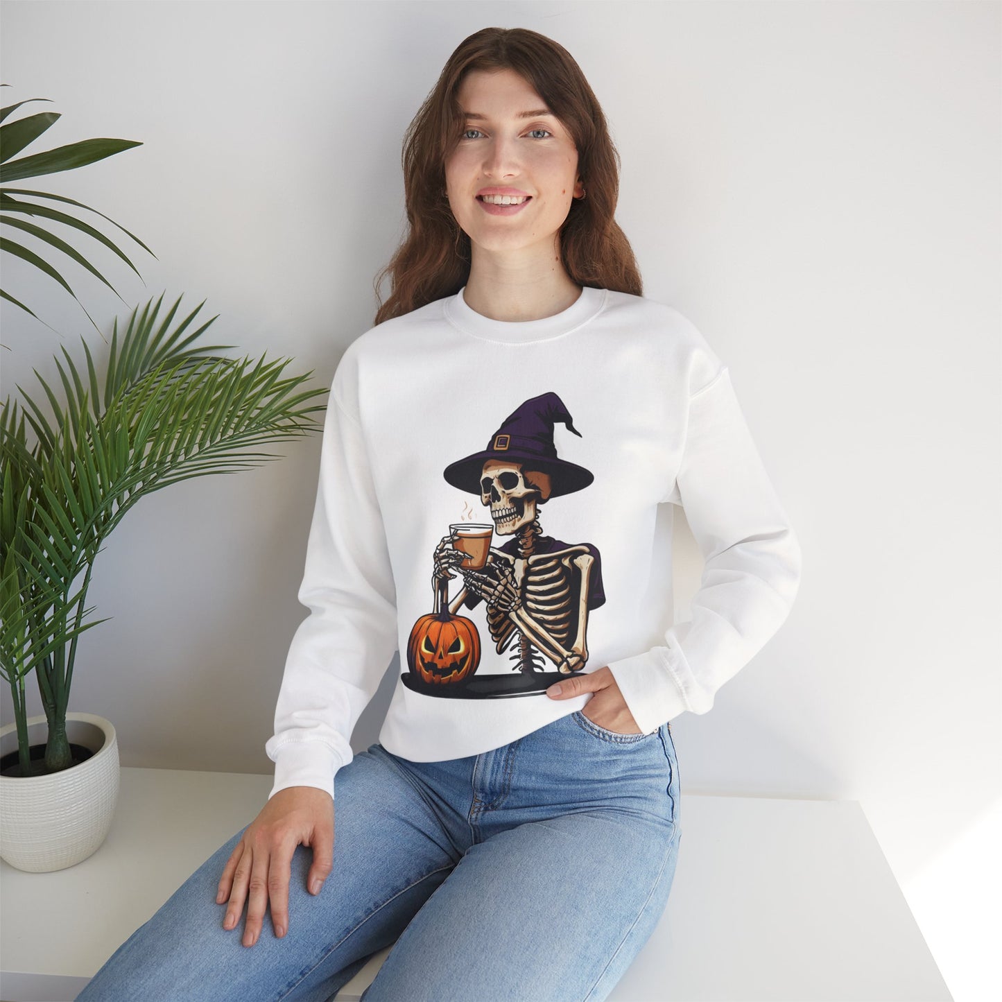 Spooky Skeleton Halloween Sweatshirt, Unisex Crewneck, Cozy Fall Fashion, Halloween Costume, Party Apparel, Ideal for Trick or Treat