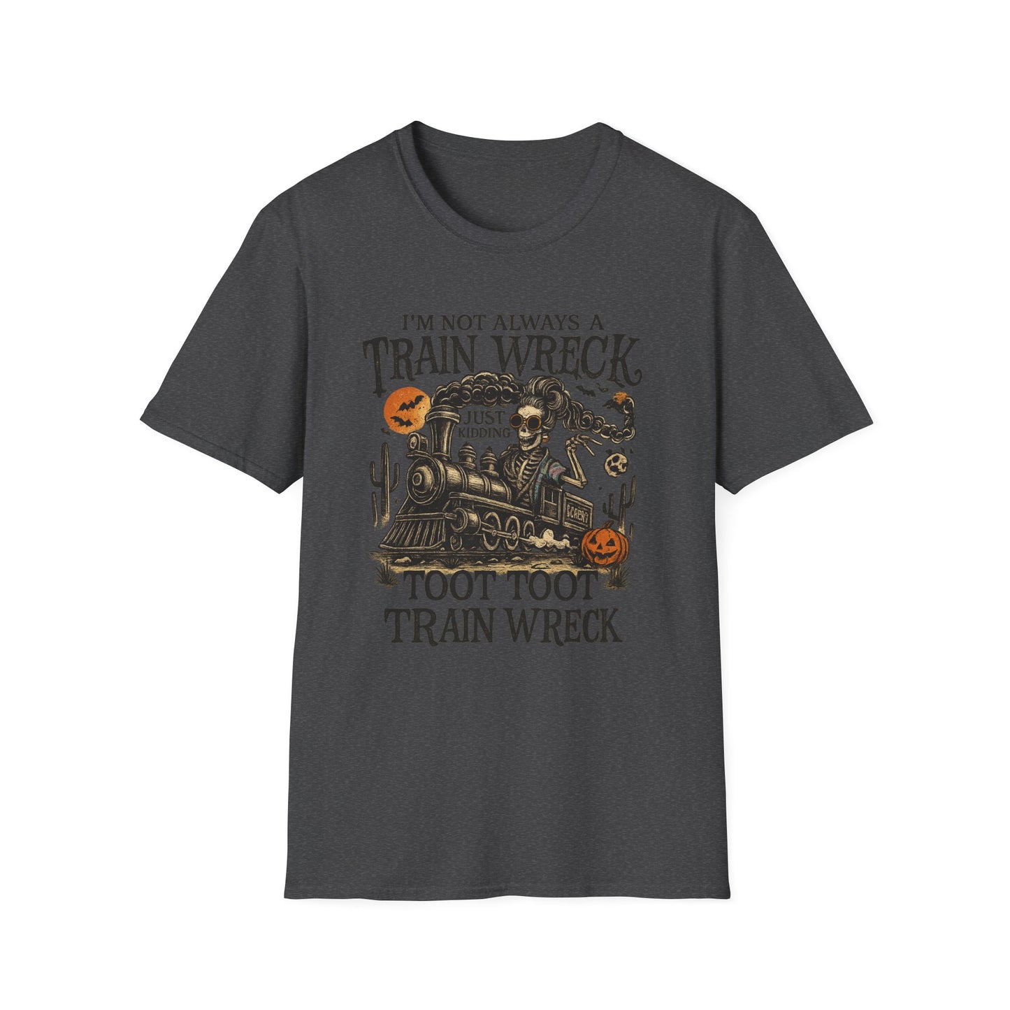 Train Wreck Unisex Softstyle T-Shirt | Funny Graphic Tee, Halloween Shirt, Gift for Friends, Casual Wear, Unique Design