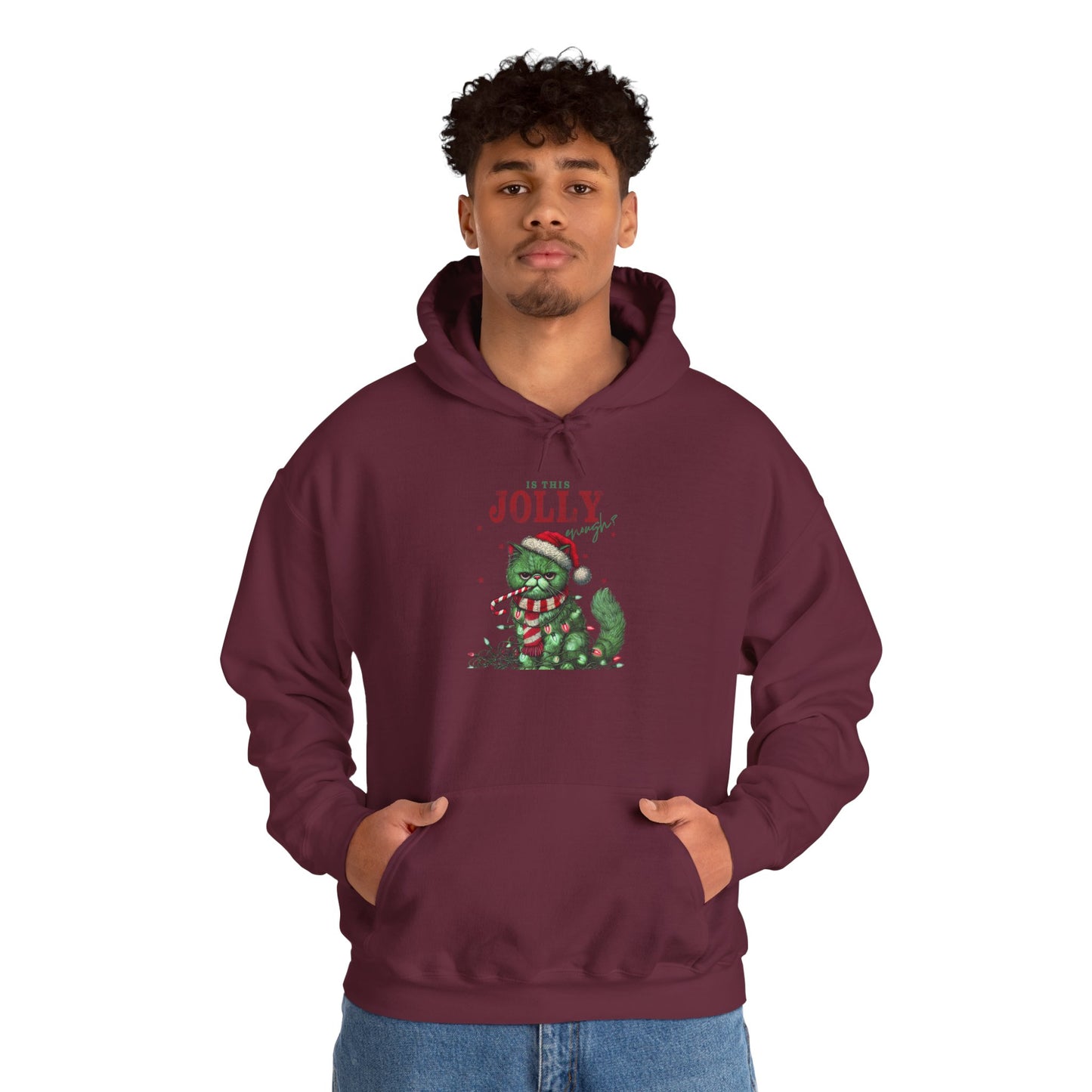 Festive Cat Hoodie, Cozy Holiday Hoodie, Jolly Grunge Pullover, Cute Cat Lover Gift, Merry Cat Hoodie