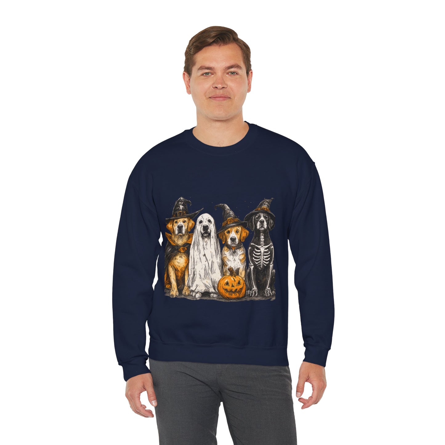 Halloween Dog-Themed Sweatshirt, Cozy Fall Apparel, Unisex Crewneck, Pet Lover Gift, Spooky Season Fashion