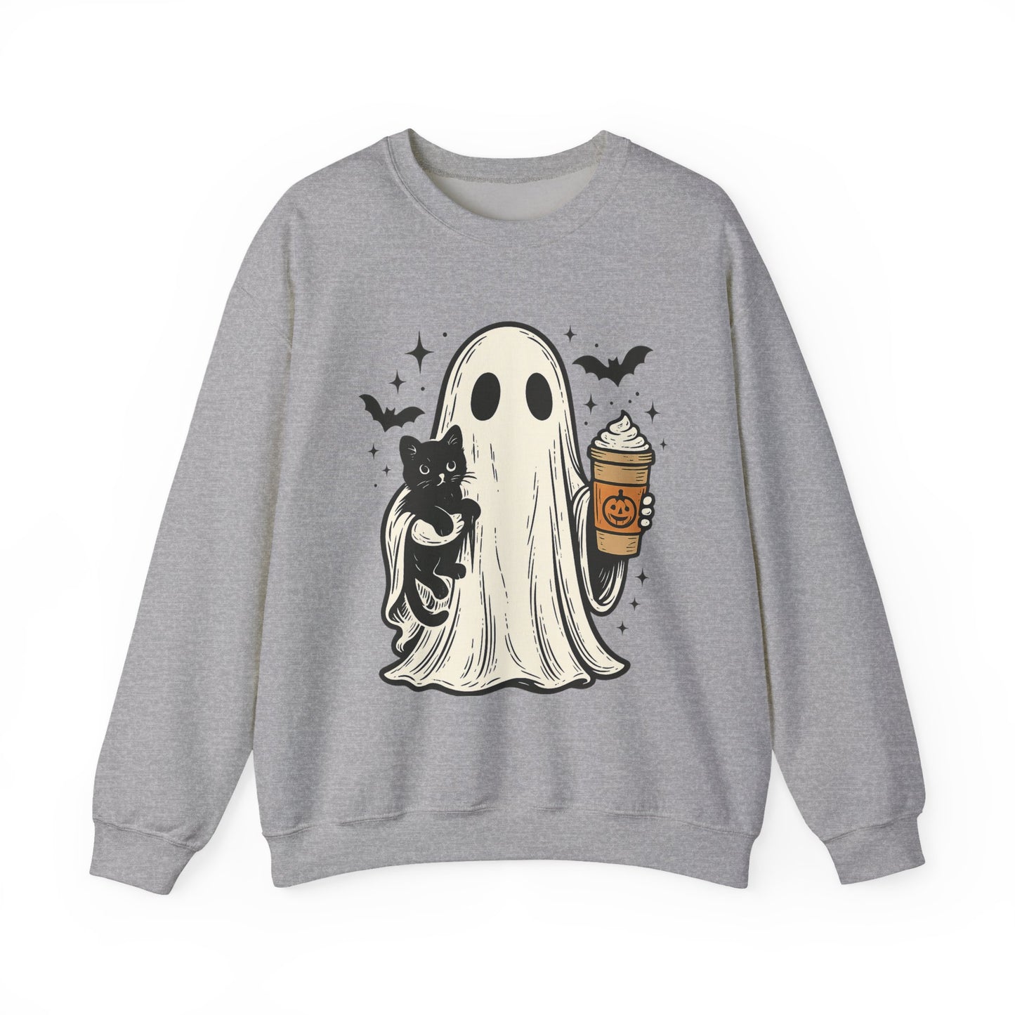 Ghostly Cuddle Sweatshirt - Cozy Unisex Crewneck, Halloween Apparel, Fall Fashion, Spooky Season, Cat Lover Gift