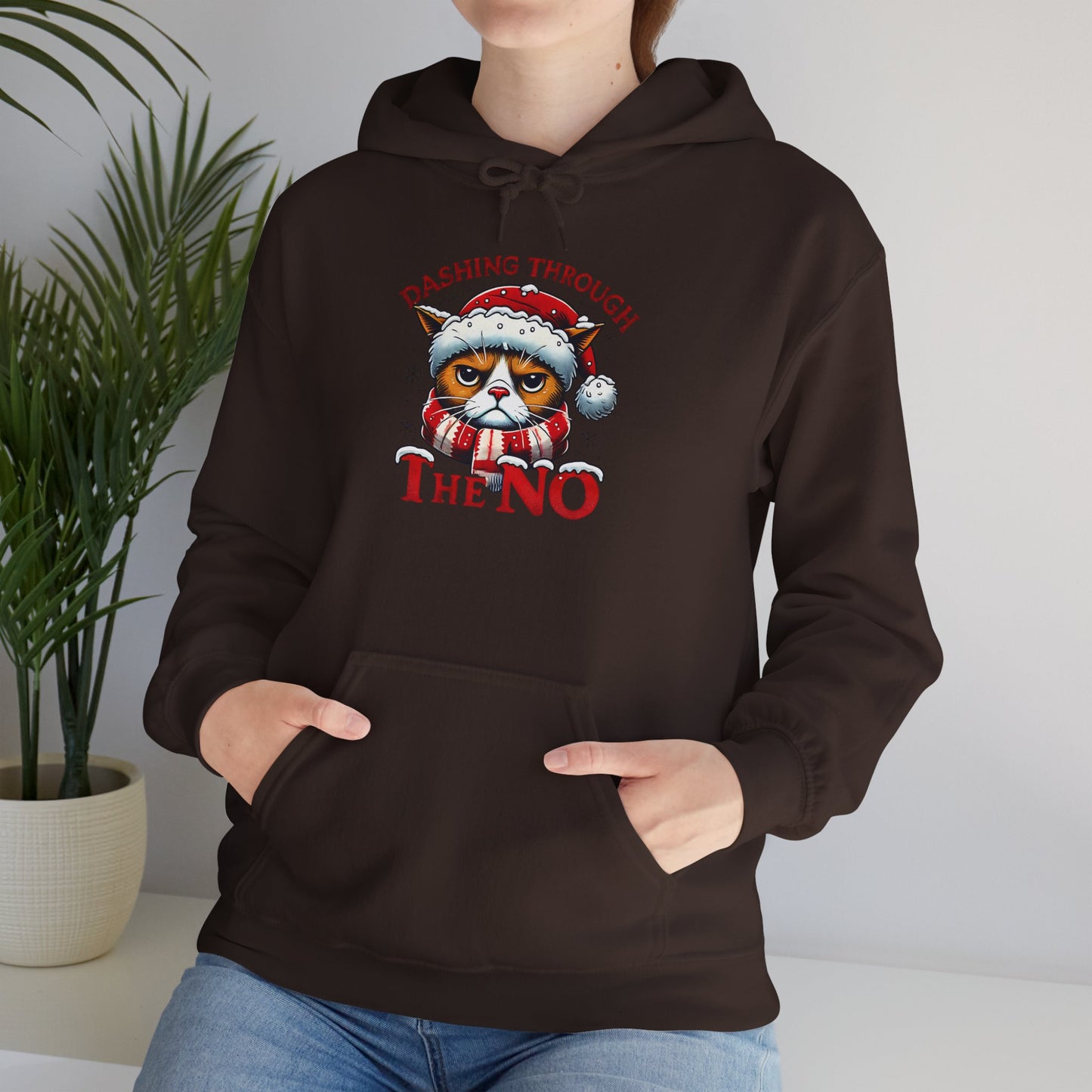 Festive Cat Christmas Hoodie, Unisex Heavy Blend Hooded Sweatshirt, Holiday Gift, Cozy Winter Apparel, Funny Xmas Sweatshirt