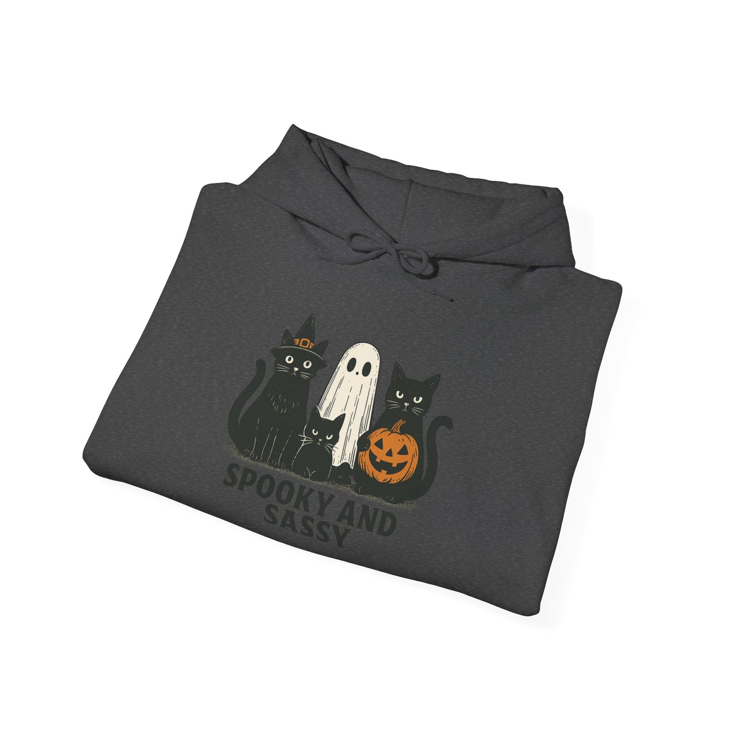 Spooky and Sassy Hoodie, Halloween Hoodie, Unisex Fall Apparel, Cozy Cat Ghost Wear, Perfect for Fall Festivities