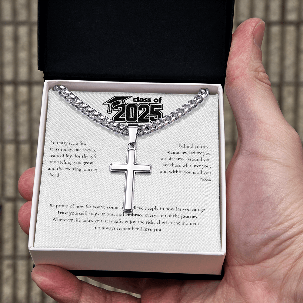 Graduation Cuban Chain with Artisan Cross Necklace