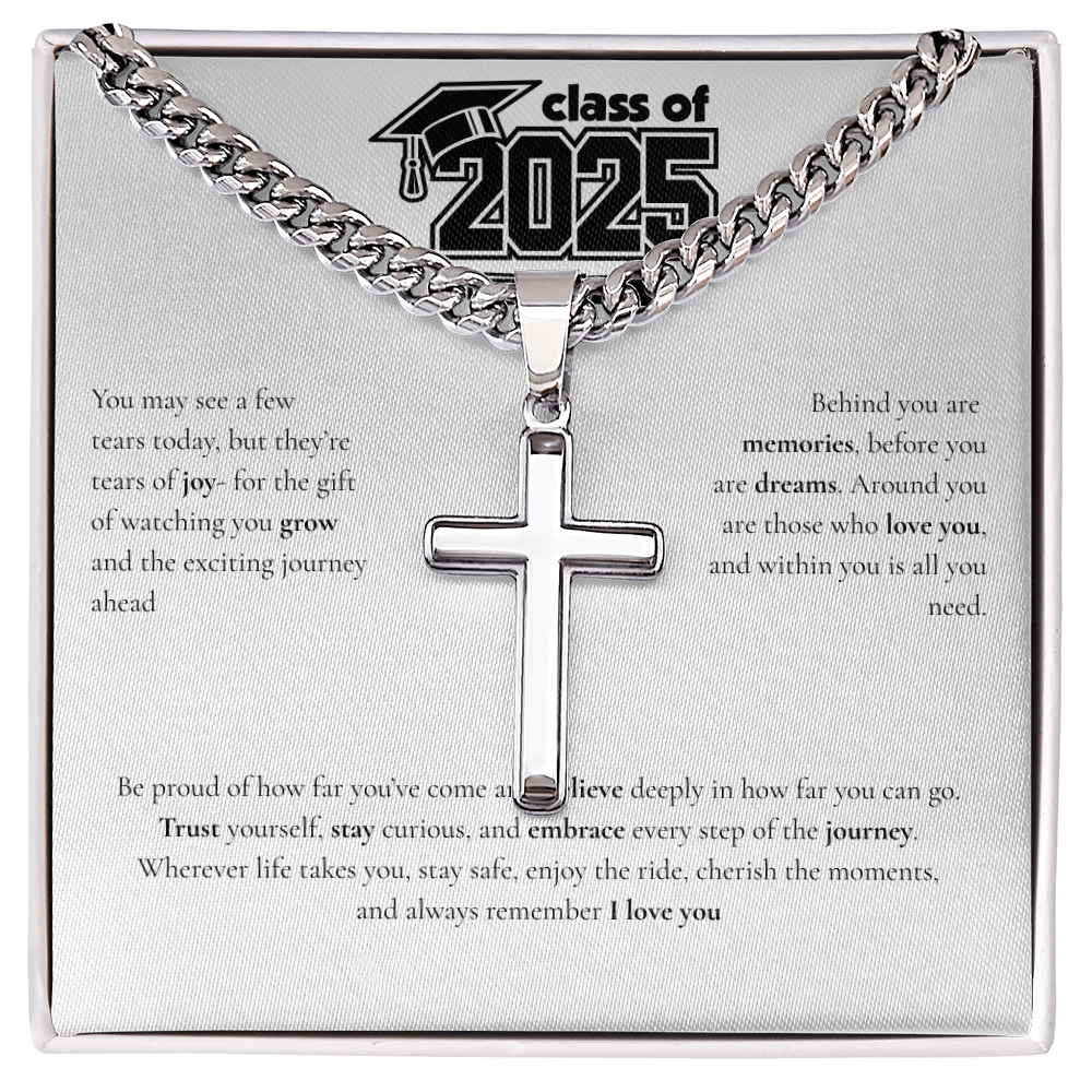 Graduation Cuban Chain with Artisan Cross Necklace