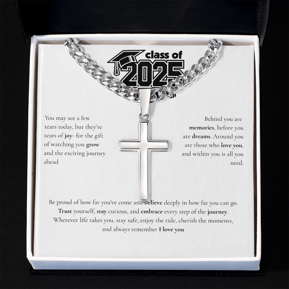 Graduation Cuban Chain with Artisan Cross Necklace