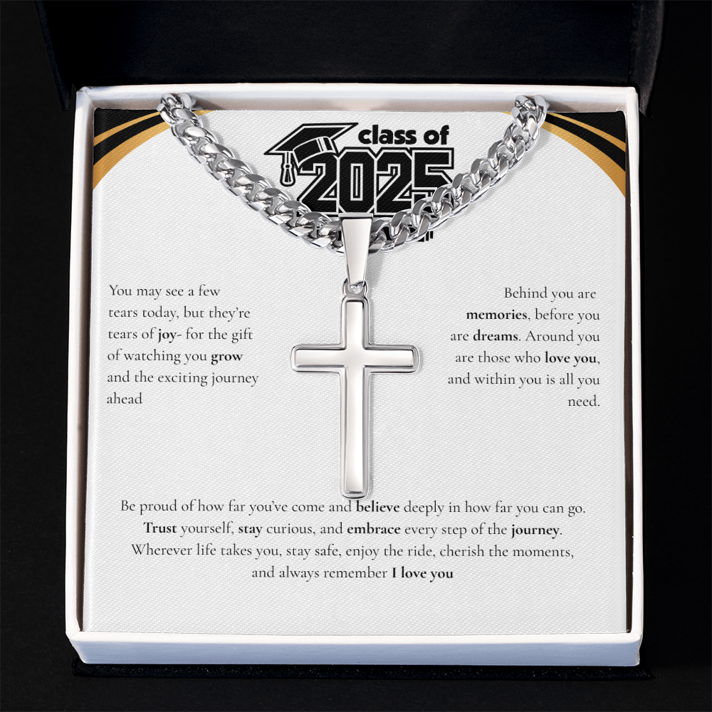 Graduation Cuban Chain with Artisan Cross Necklace