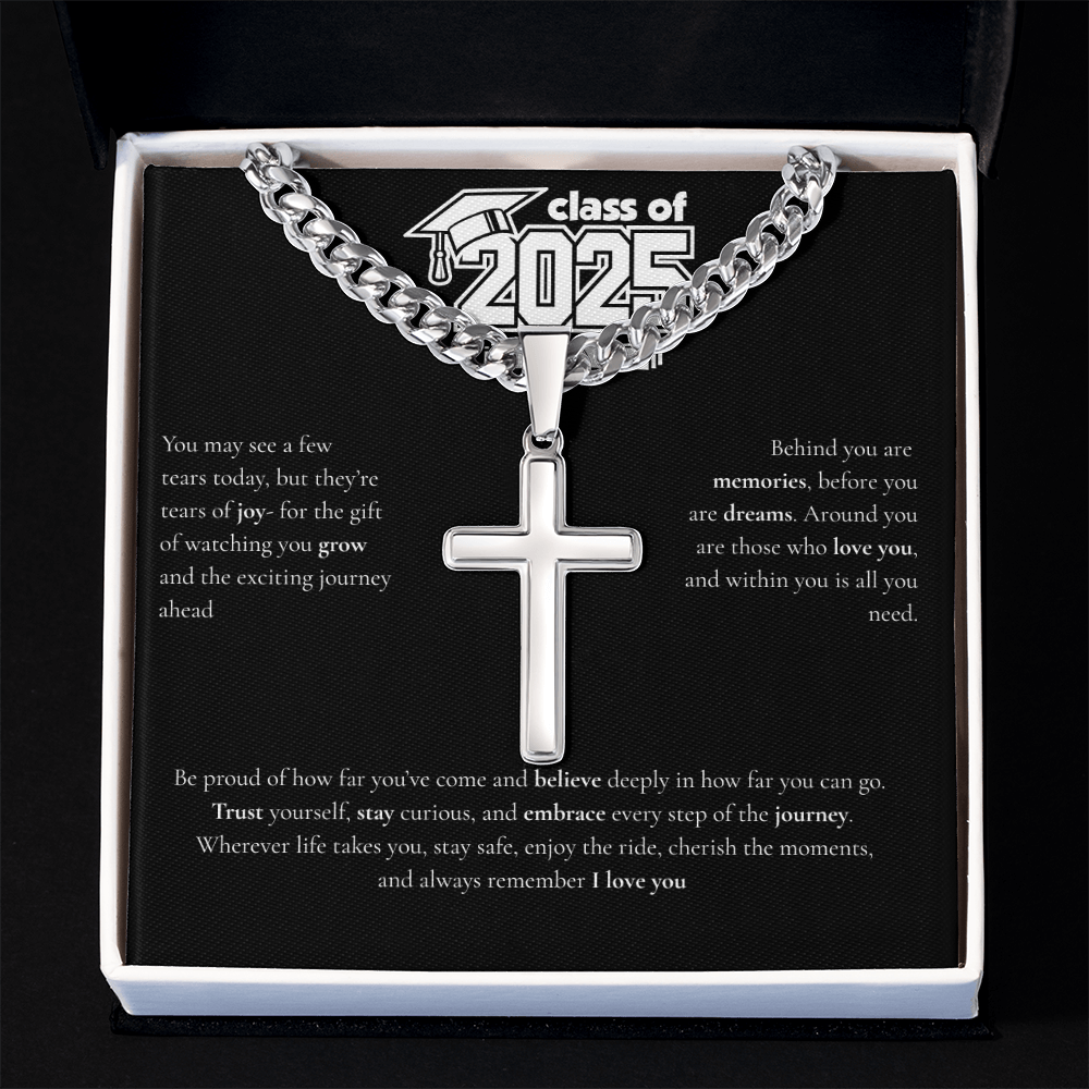 Graduation Cuban Chain with Artisan Cross Necklace
