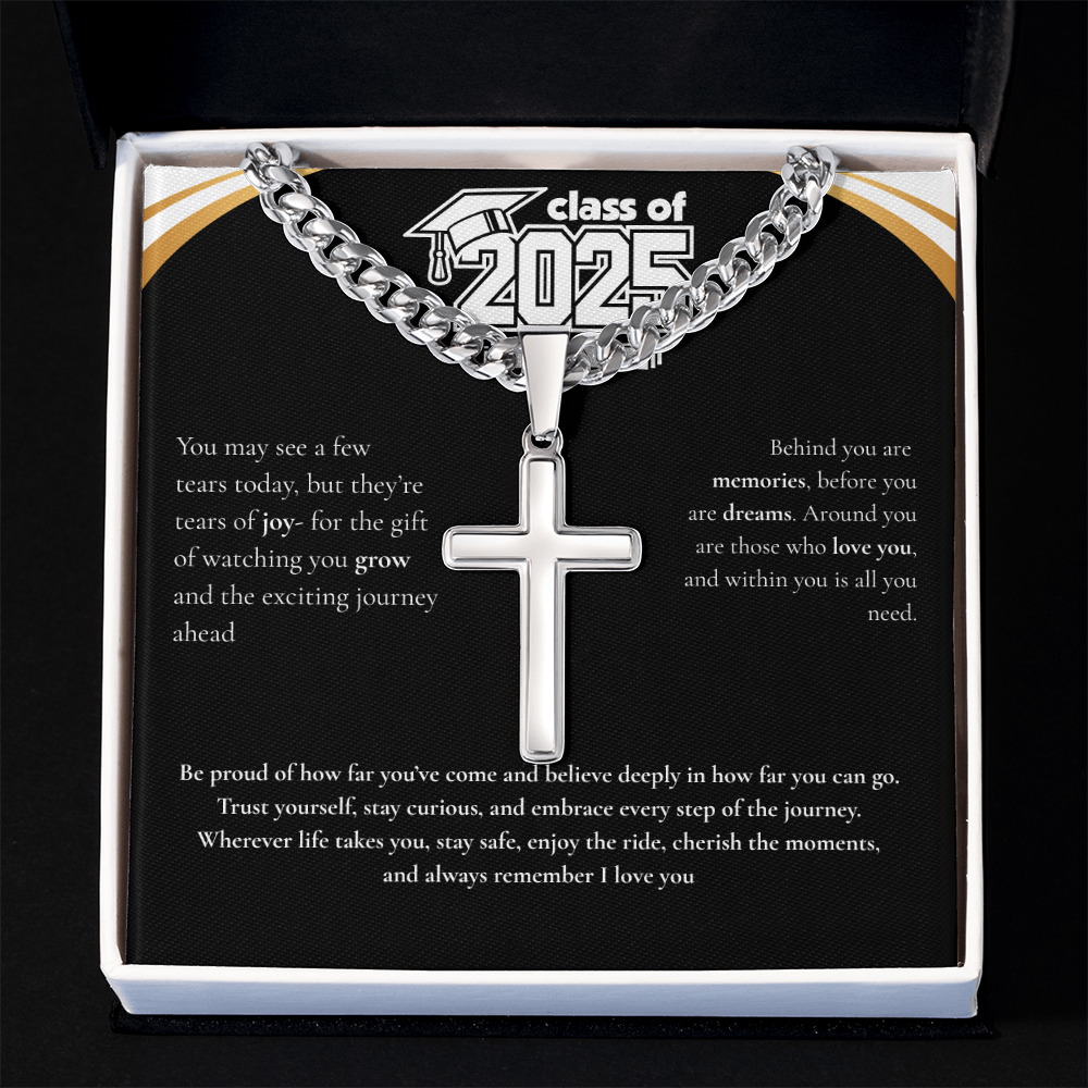 Graduation Cuban Chain with Artisan Cross Necklace