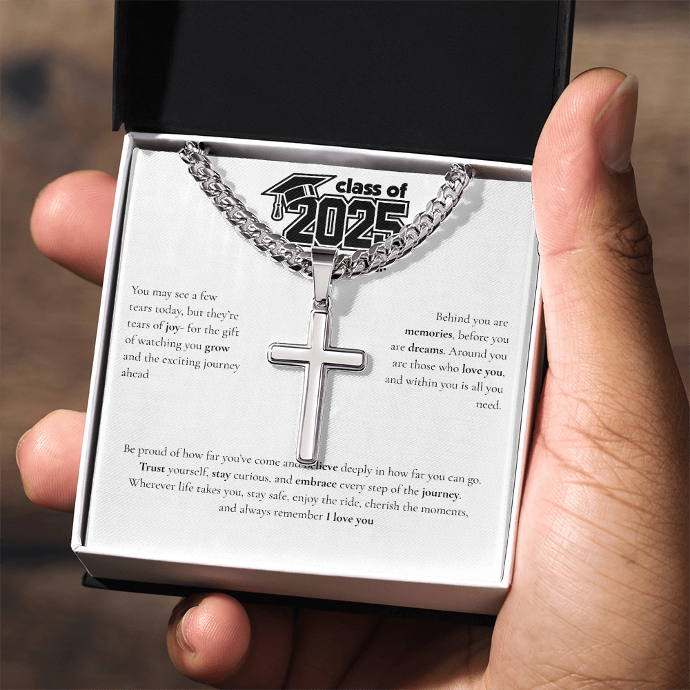 Graduation Cuban Chain with Artisan Cross Necklace