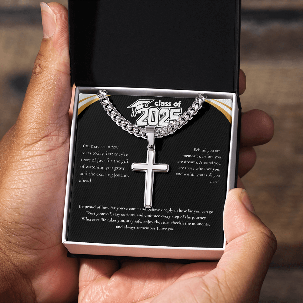 Graduation Cuban Chain with Artisan Cross Necklace