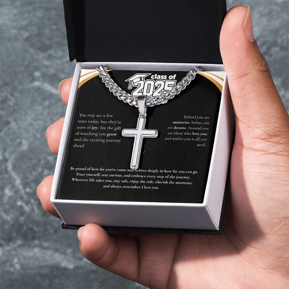 Graduation Cuban Chain with Artisan Cross Necklace